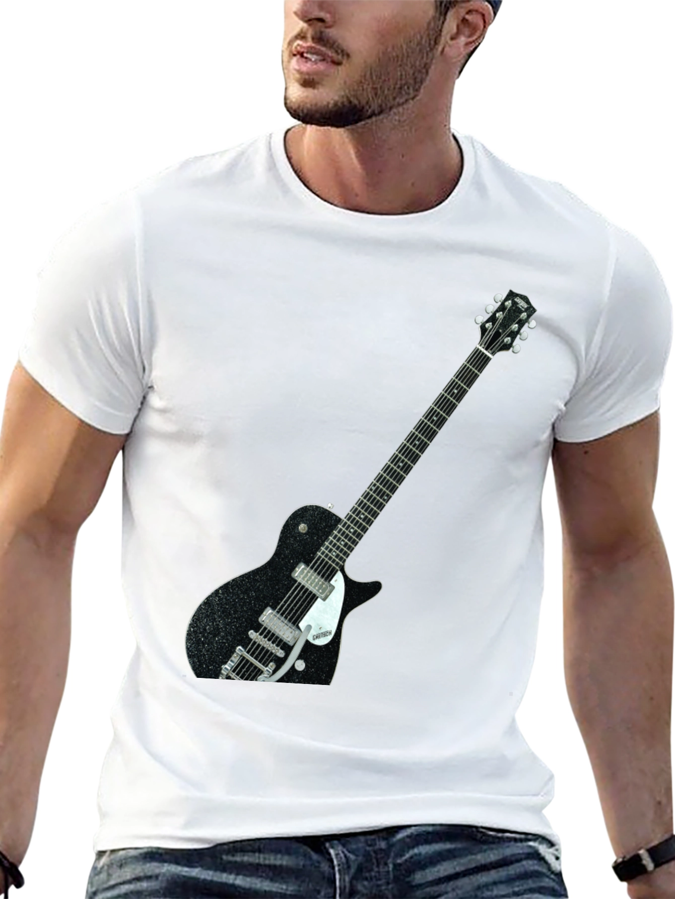 Black T-Shirt with Guitar Graphic