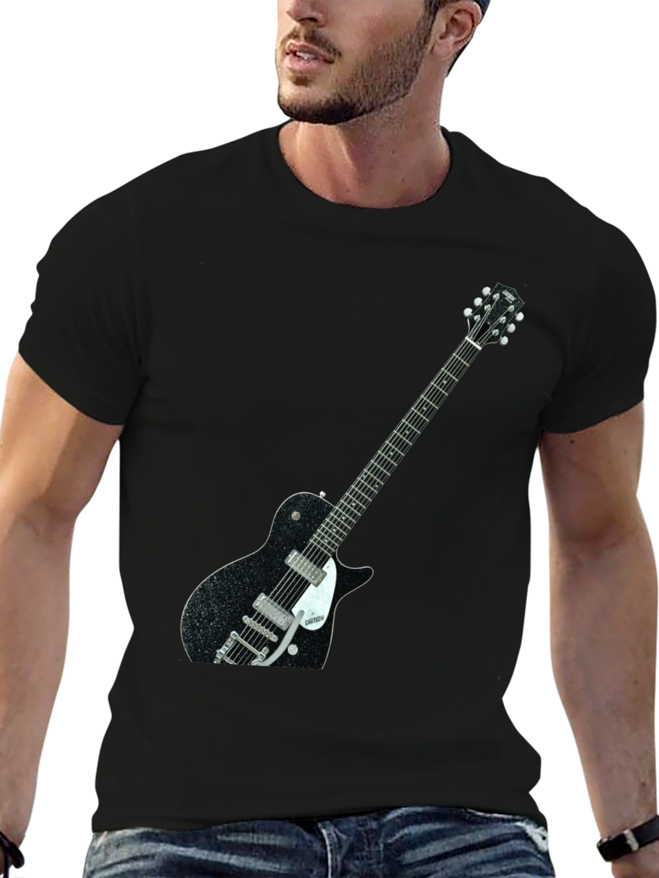 Black T-Shirt with Guitar Graphic