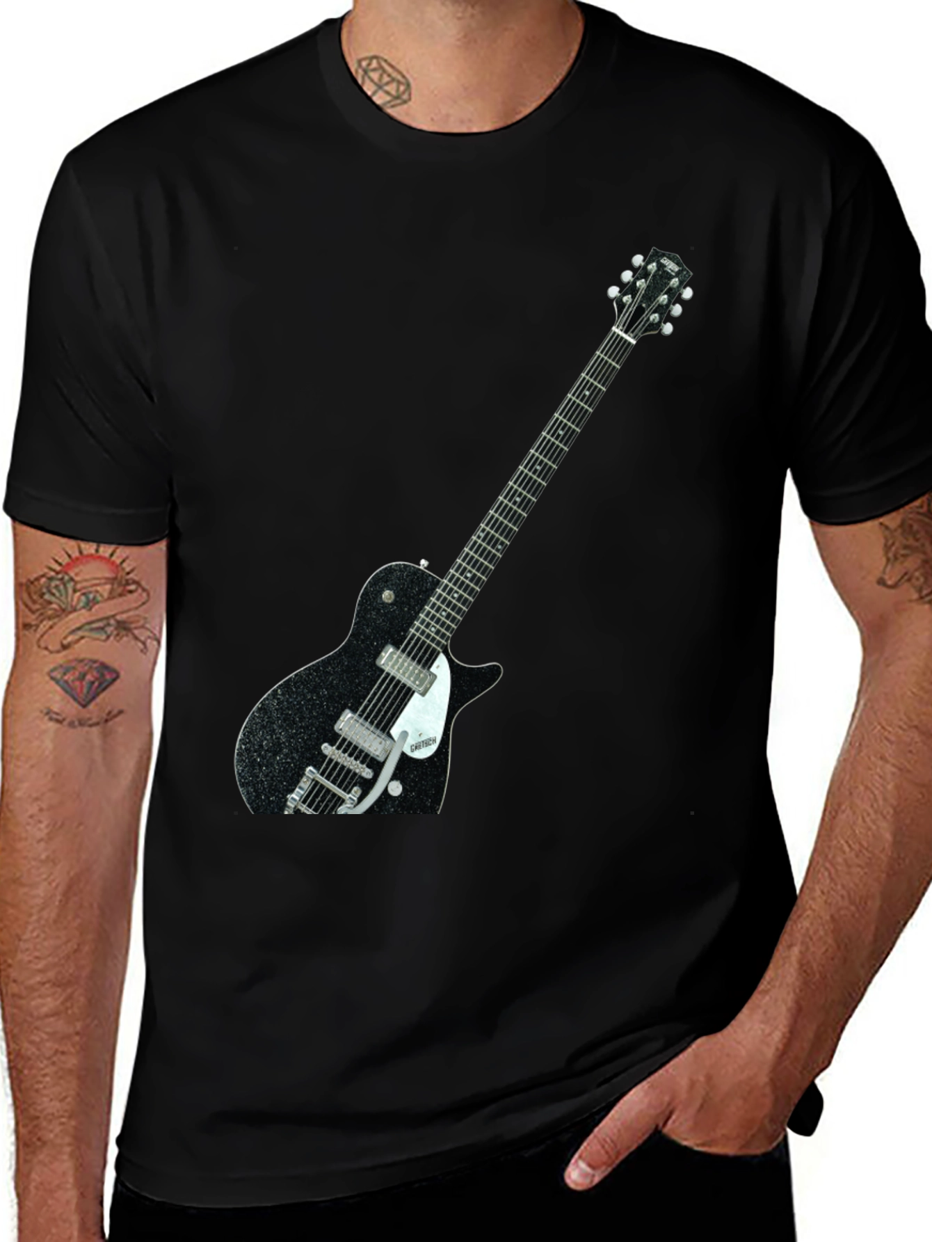 Black T-Shirt with Guitar Graphic