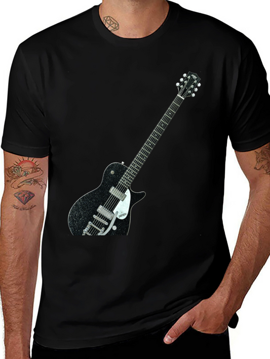 Black T-Shirt with Guitar Graphic