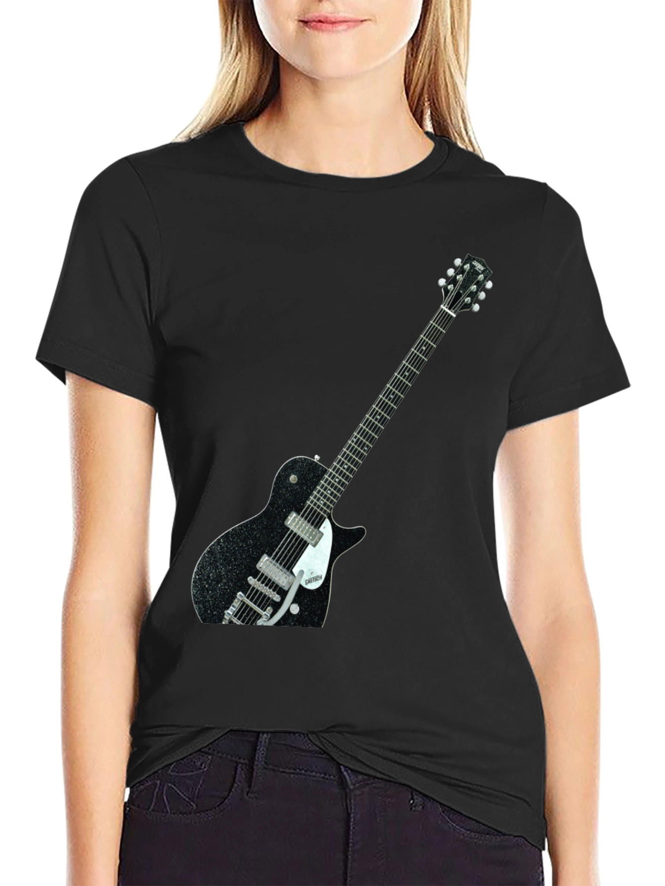 Black T-Shirt with Guitar Graphic