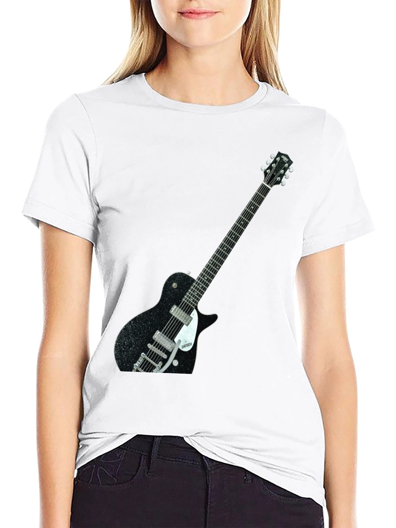 Black T-Shirt with Guitar Graphic