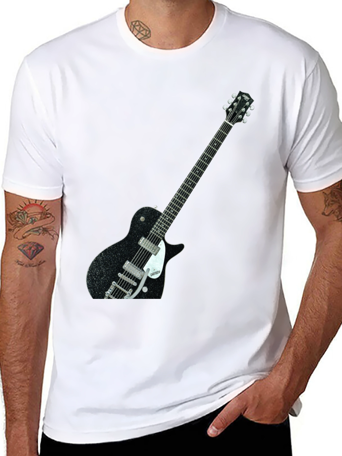 Black T-Shirt with Guitar Graphic