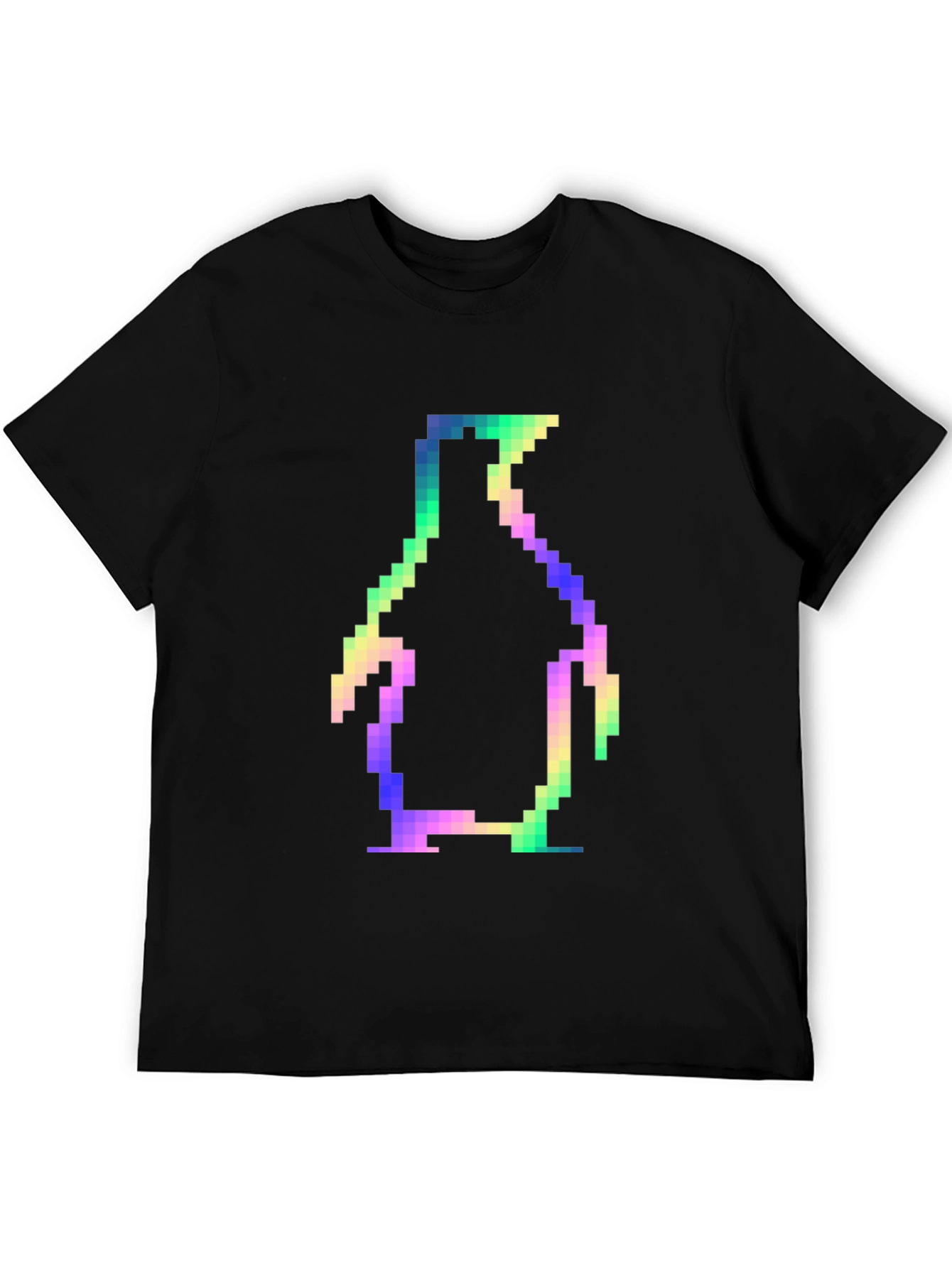 Retro Pixel Penguin Black T-Shirt