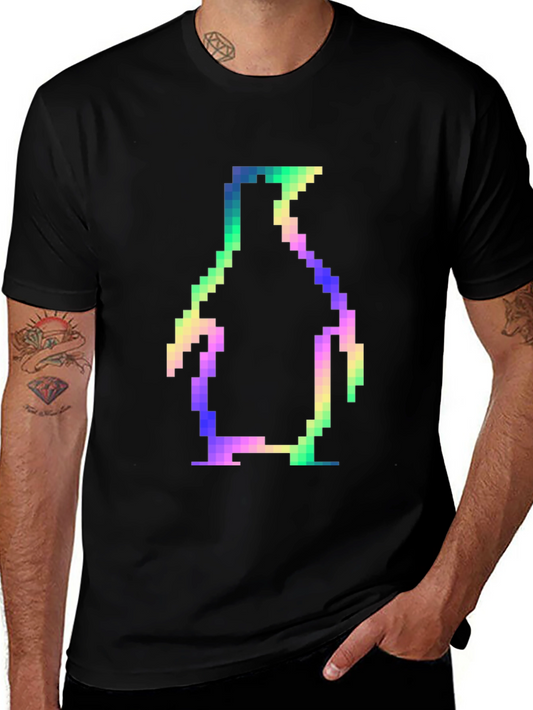 Retro Pixel Penguin Black T-Shirt