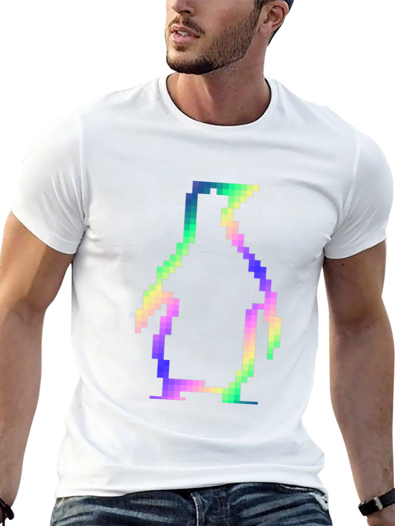 Retro Pixel Penguin Black T-Shirt