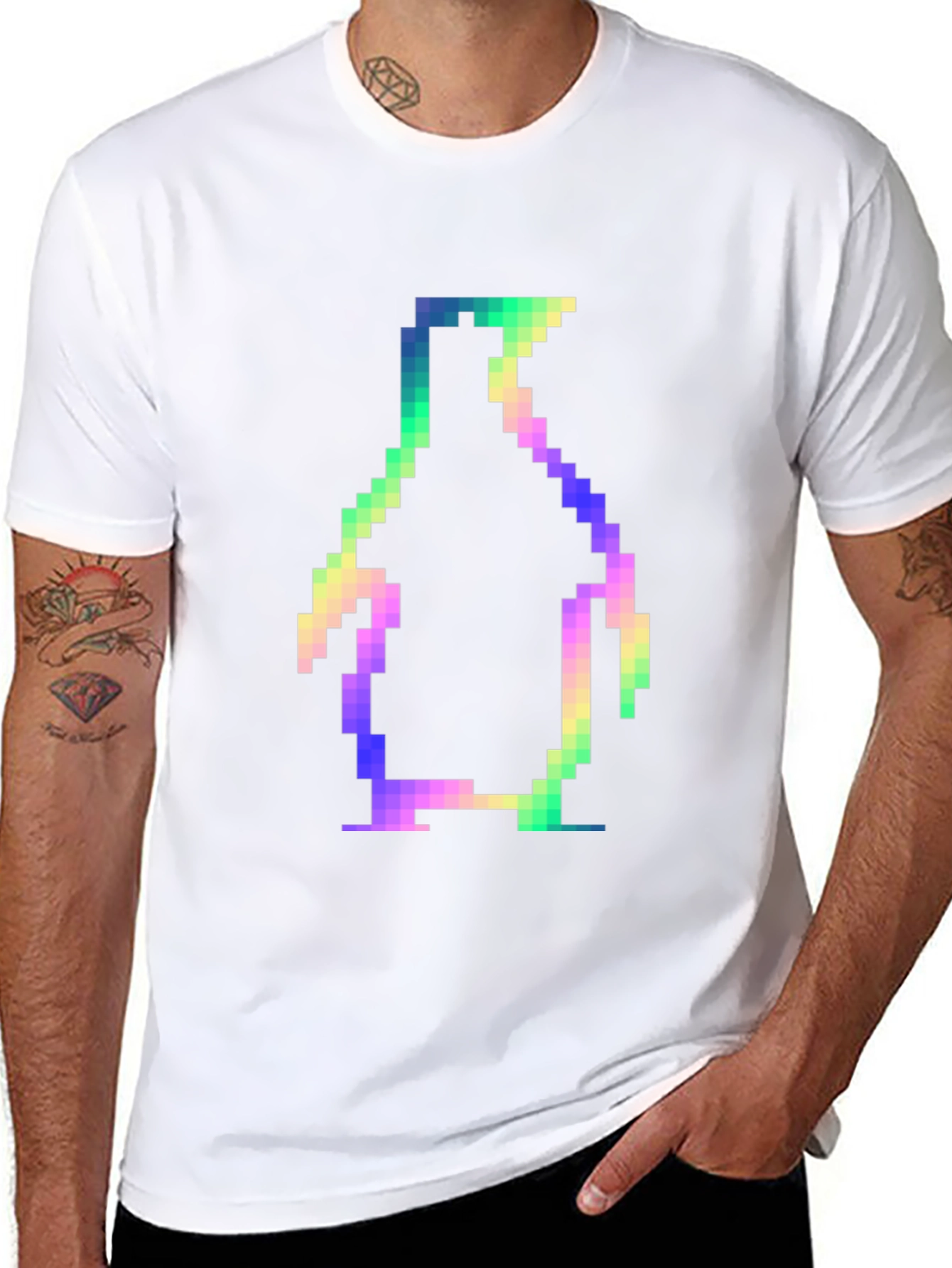 Retro Pixel Penguin Black T-Shirt
