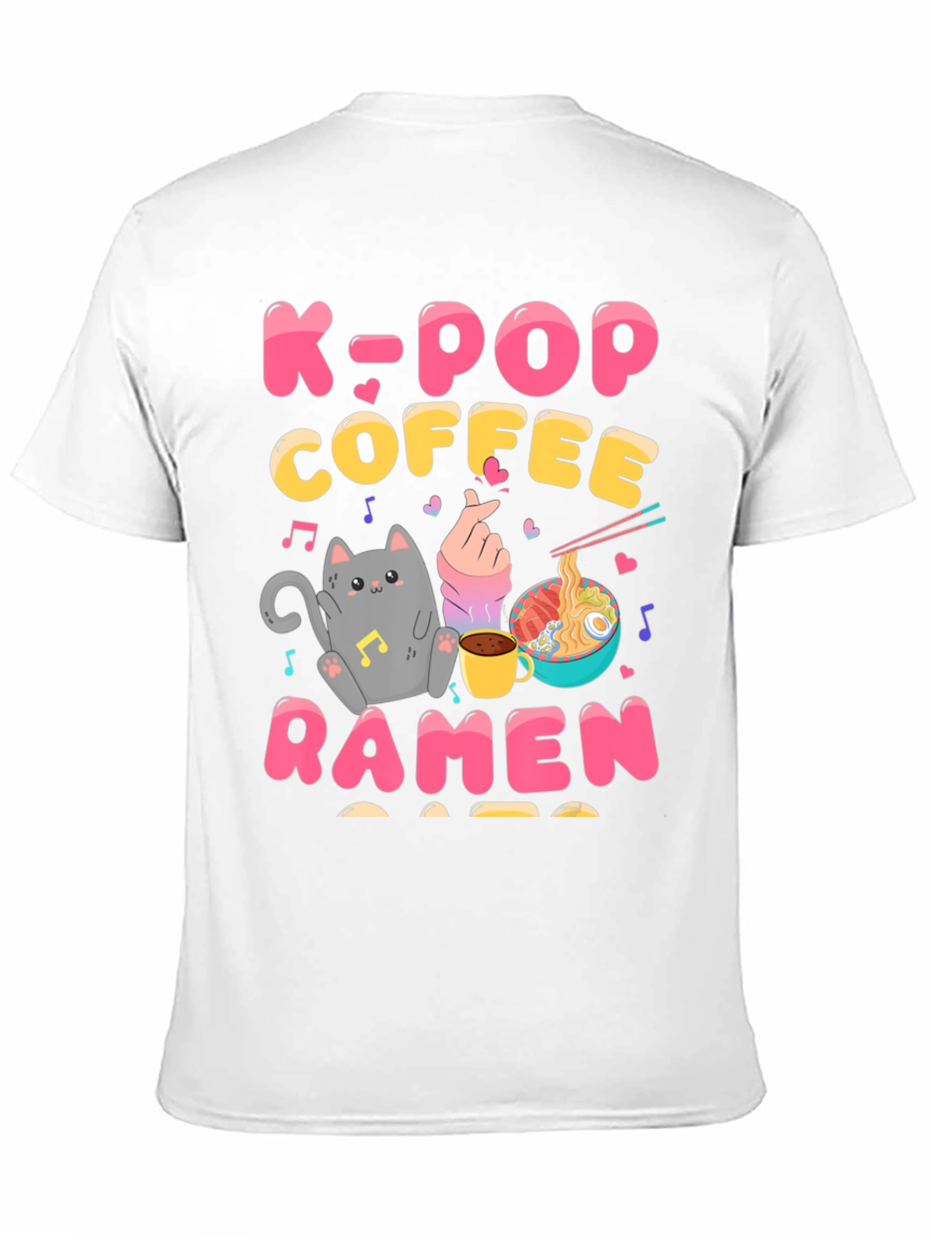 K-POP Coffee Ramen Graphic Tee - Cute Cat