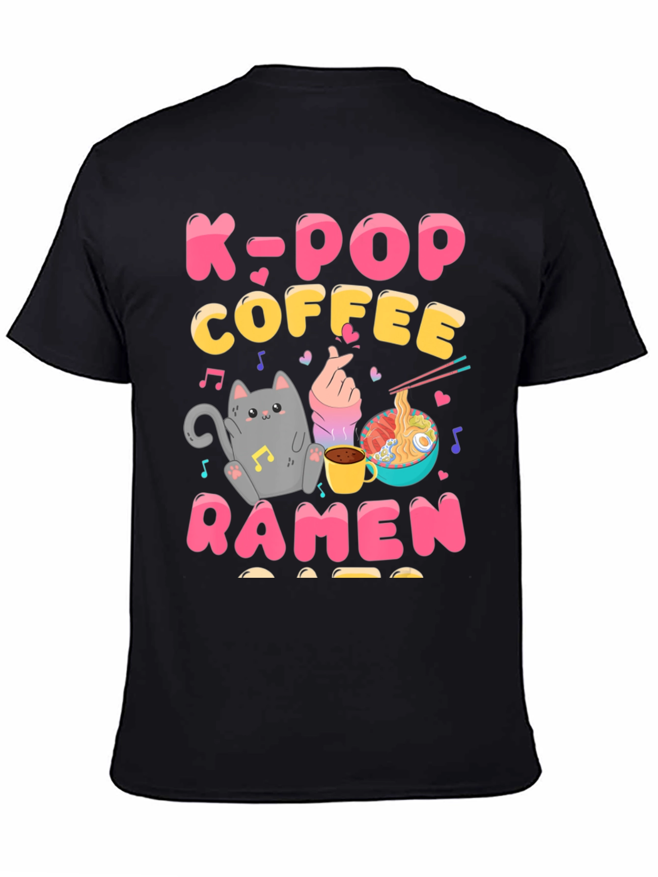 K-POP Coffee Ramen Graphic Tee - Cute Cat