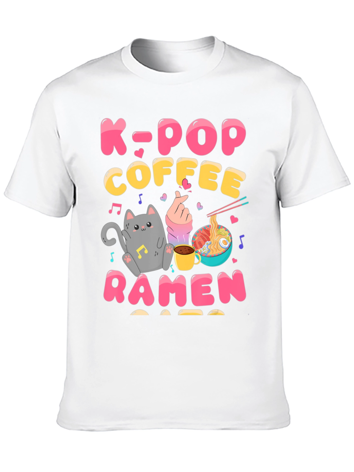 K-POP Coffee Ramen Graphic Tee - Cute Cat