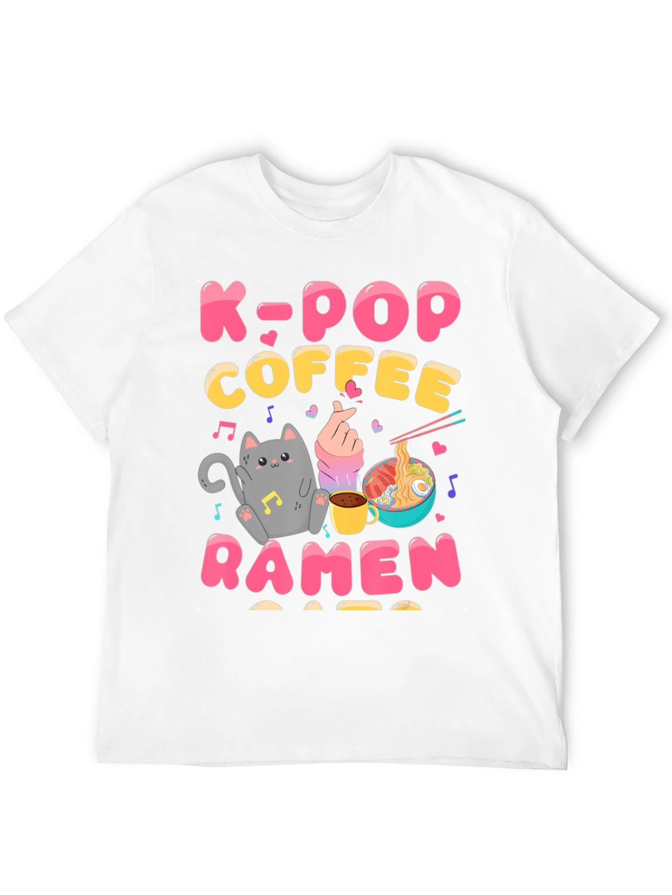 K-POP Coffee Ramen Graphic Tee - Cute Cat