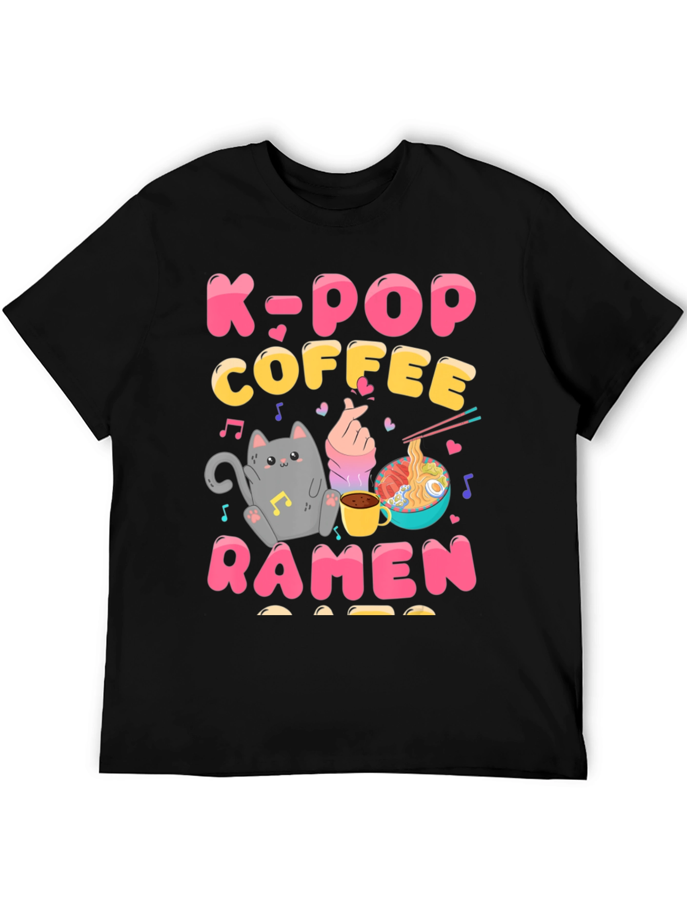 K-POP Coffee Ramen Graphic Tee - Cute Cat