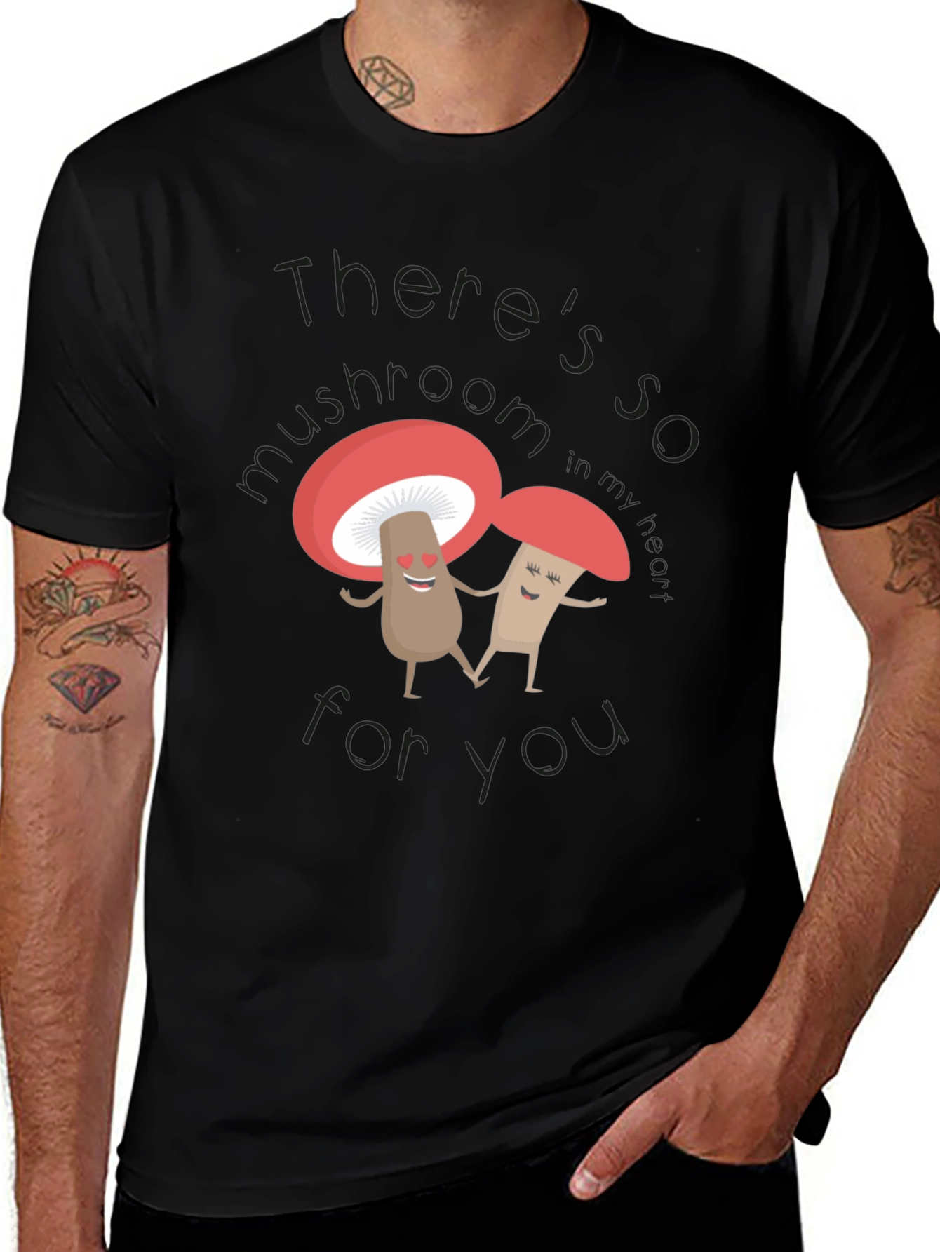 Cute Mushroom Lovers Black T-Shirt