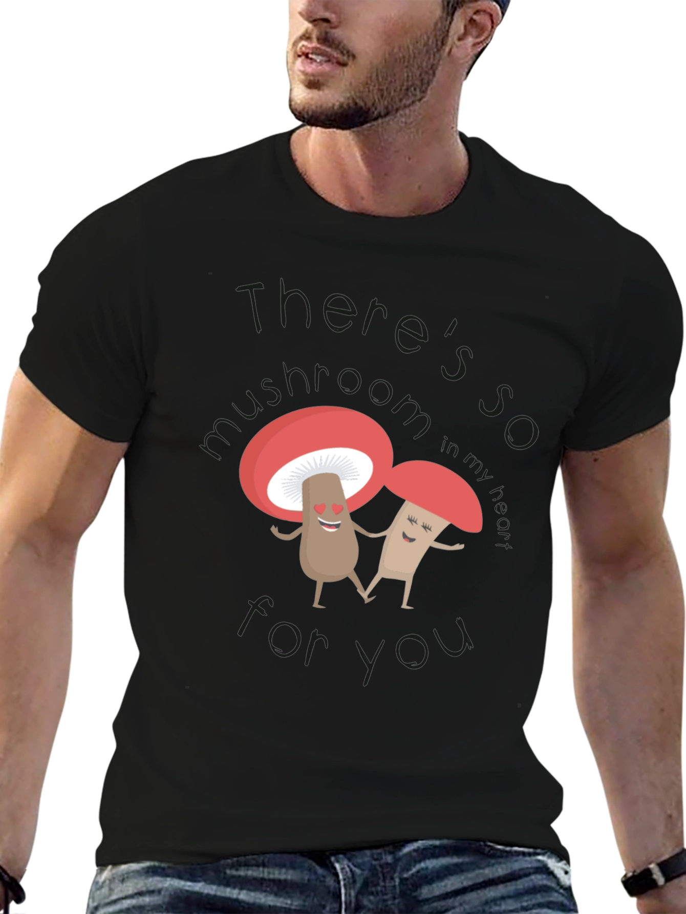 Cute Mushroom Lovers Black T-Shirt