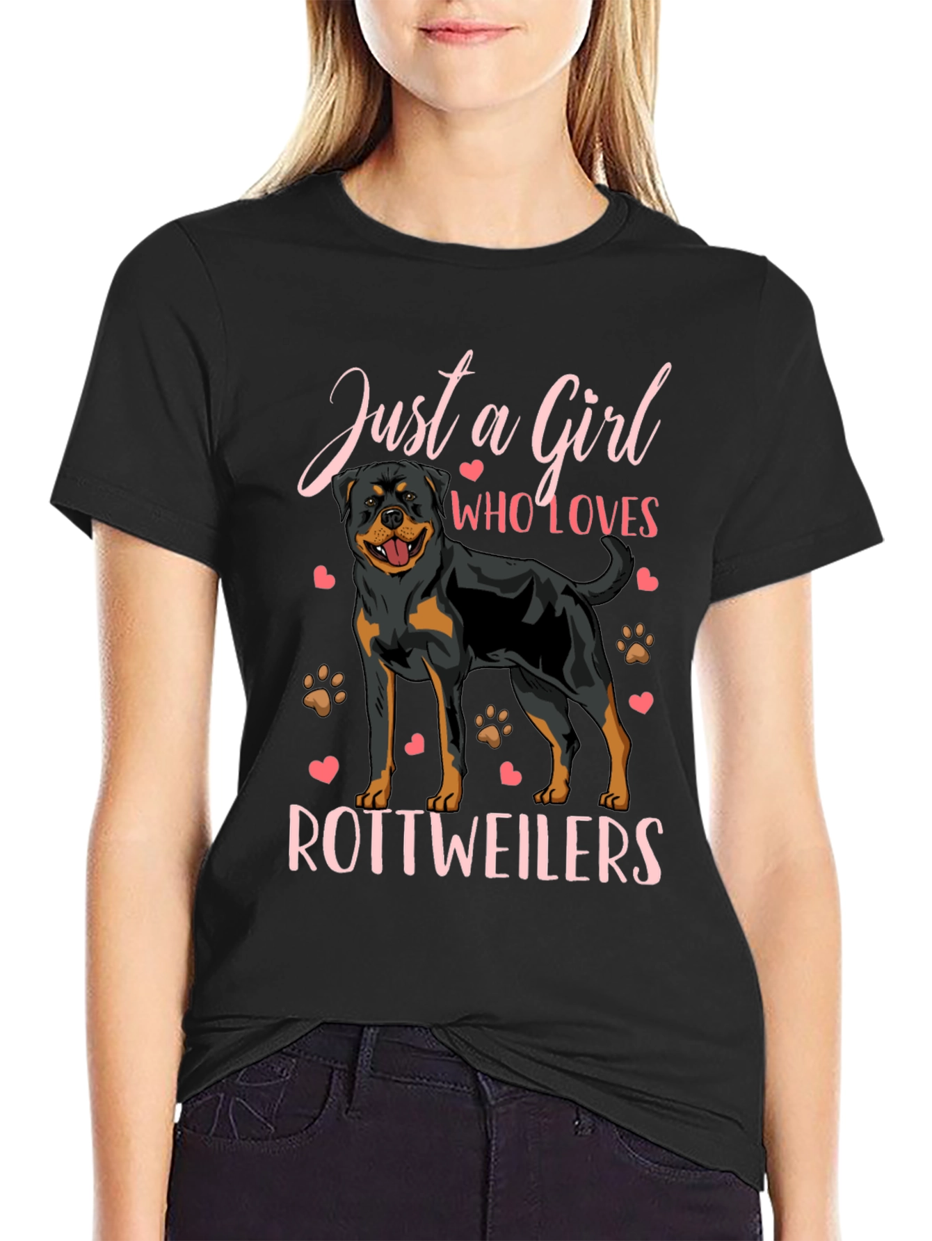 Just a Girl Who Loves Rottweilers Black T-Shirt