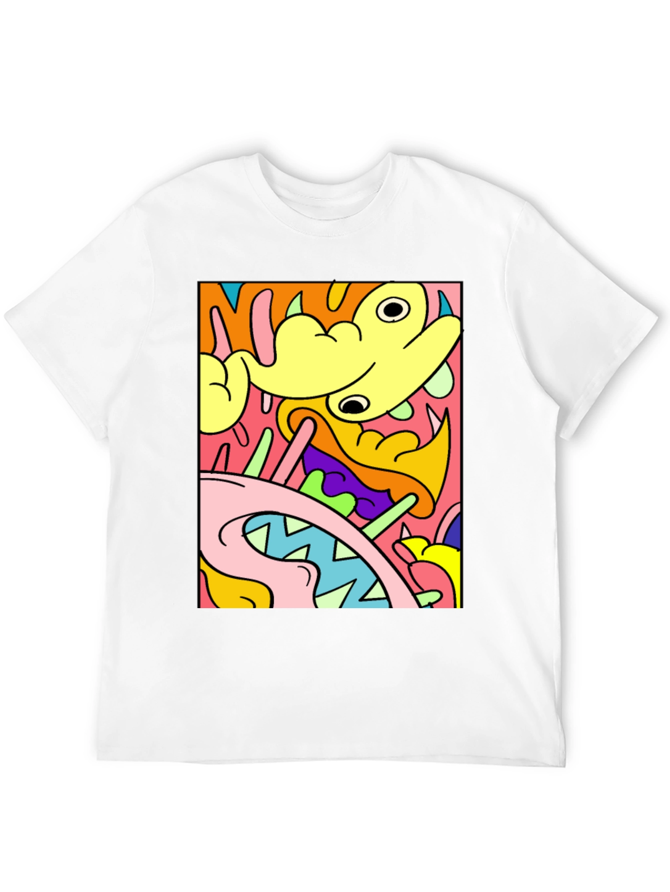 Abstract Cartoon Graphic T-Shirt - Bold Black Tee