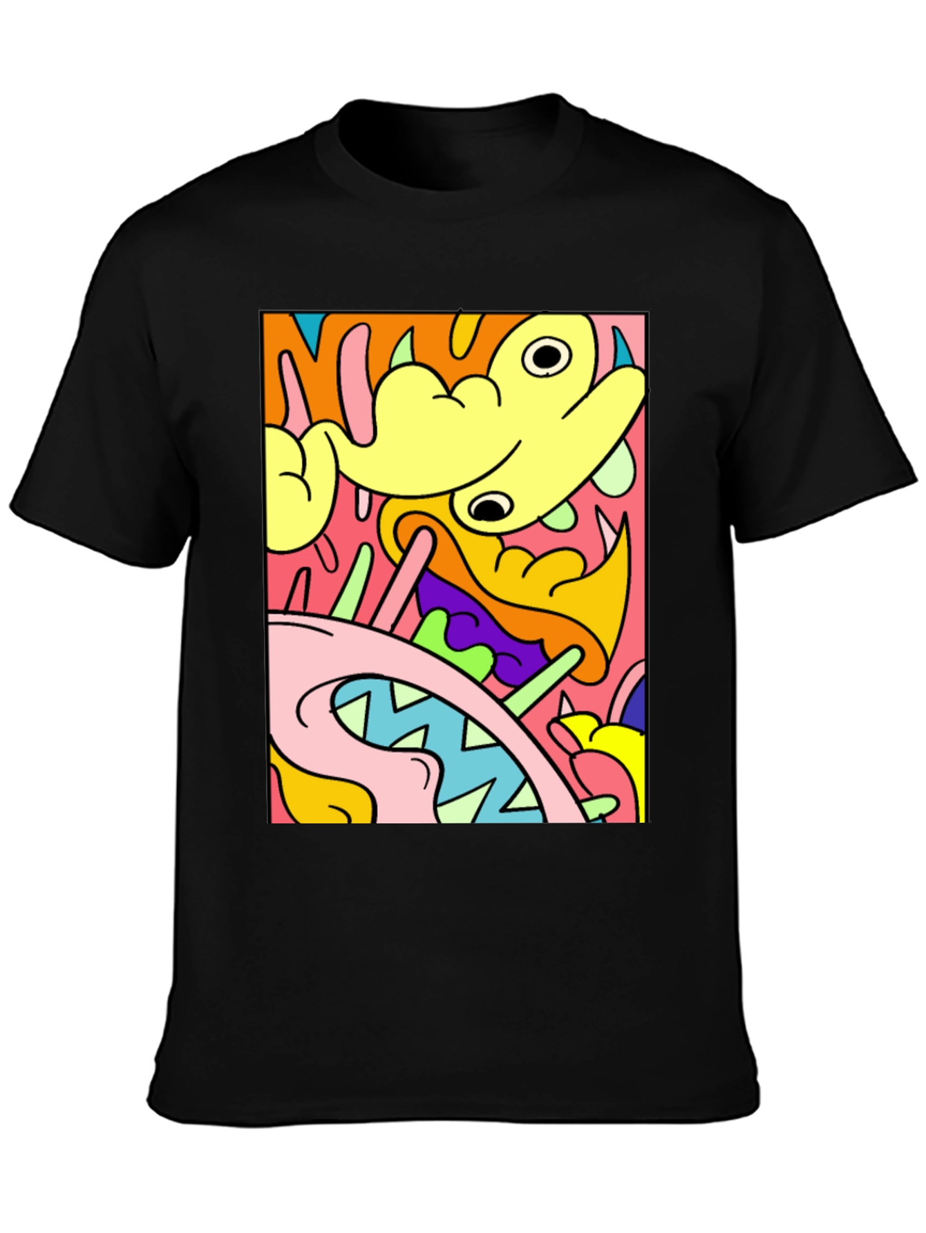 Abstract Cartoon Graphic T-Shirt - Bold Black Tee