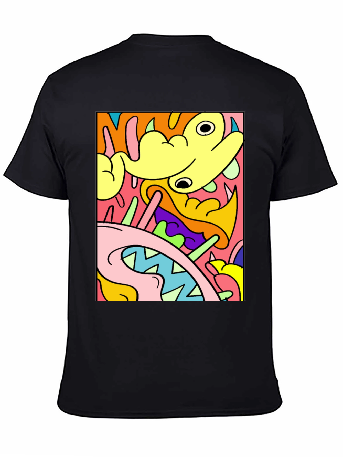 Abstract Cartoon Graphic T-Shirt - Bold Black Tee