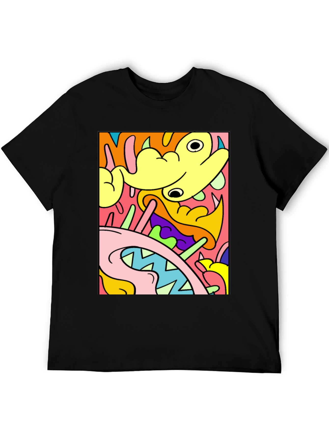 Abstract Cartoon Graphic T-Shirt - Bold Black Tee