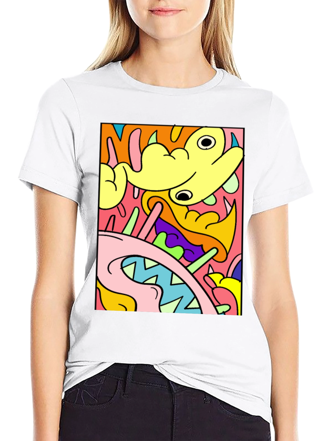 Abstract Cartoon Graphic T-Shirt - Bold Black Tee