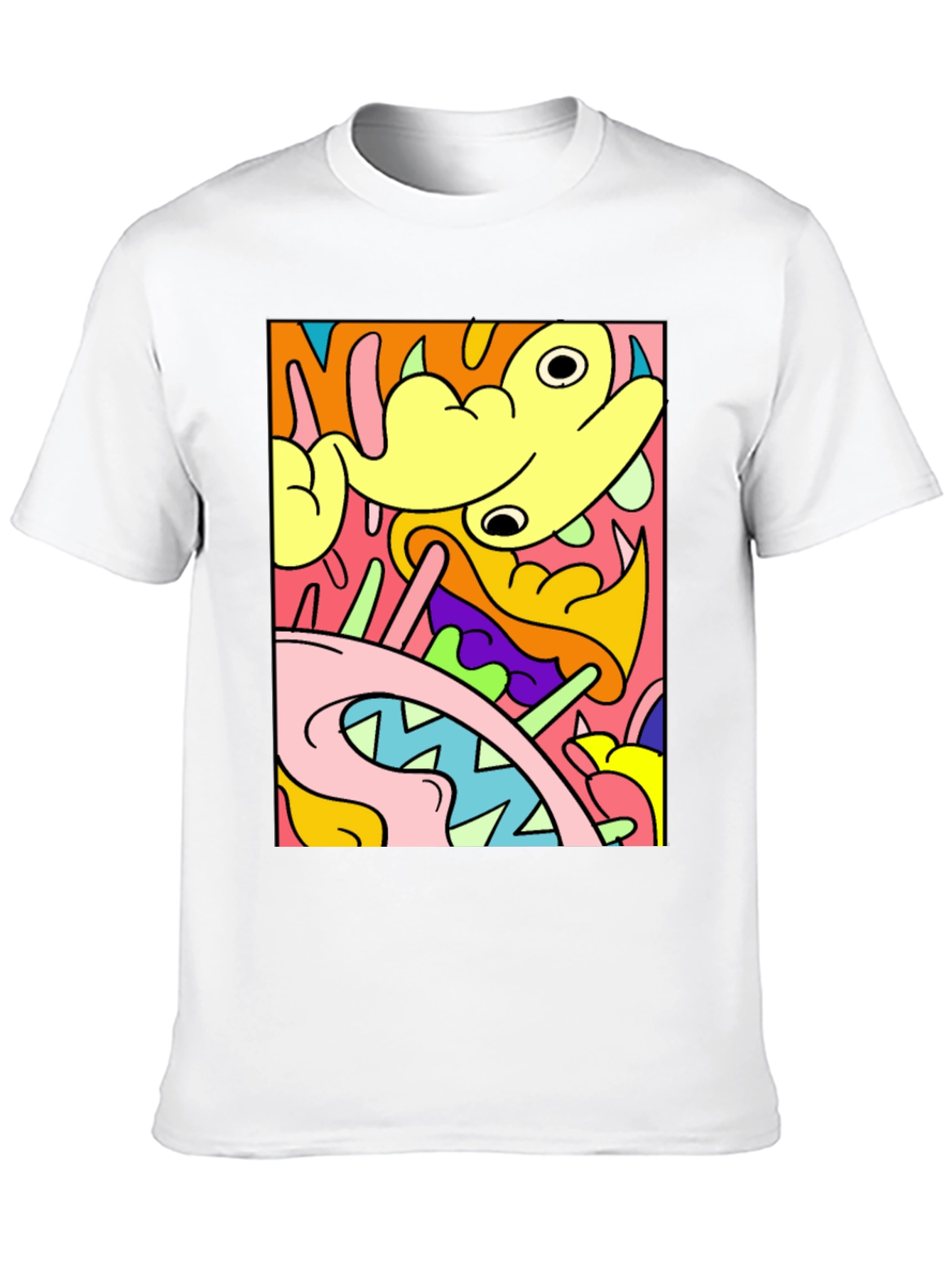 Abstract Cartoon Graphic T-Shirt - Bold Black Tee