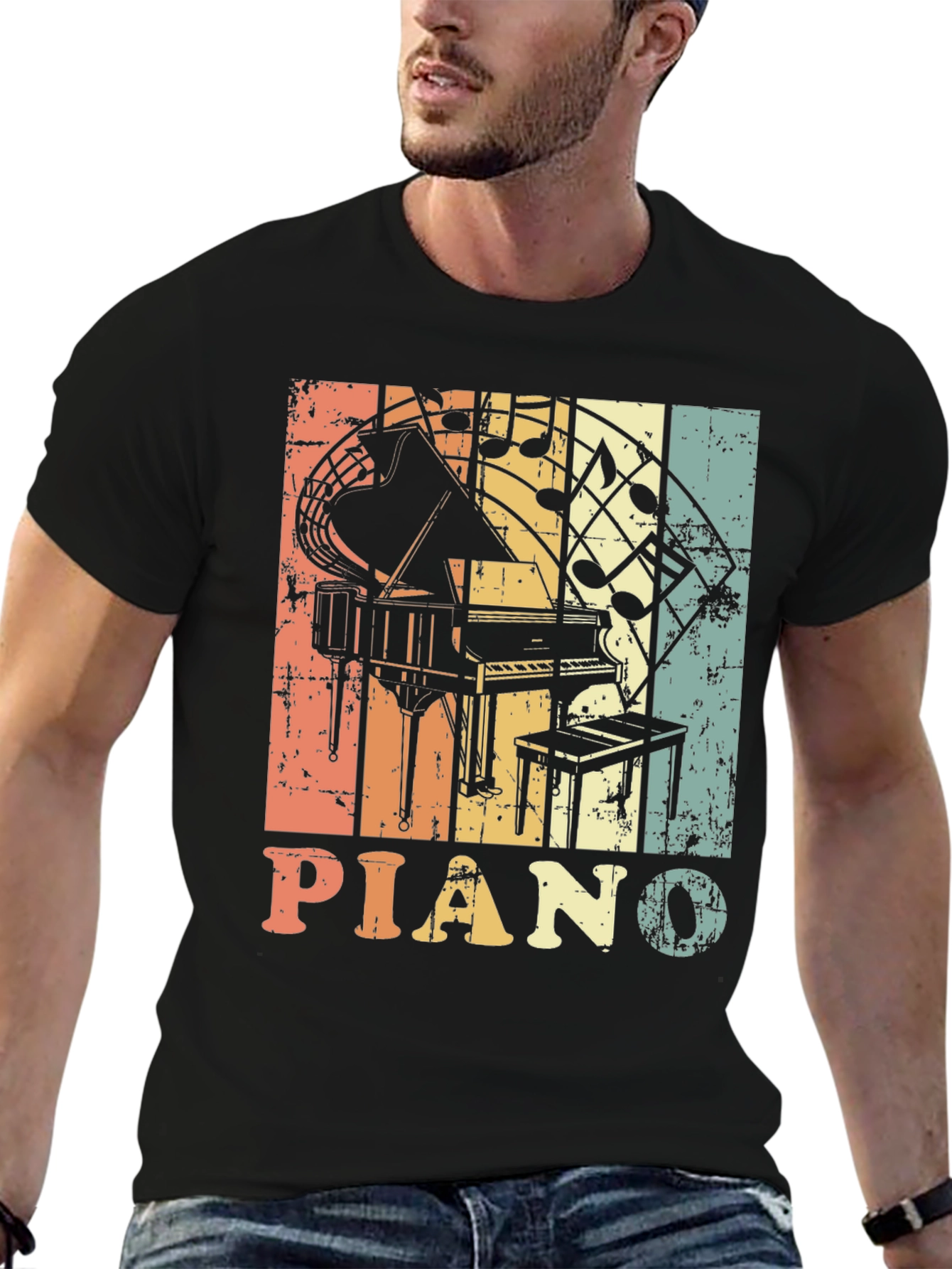 Retro Piano Music Notes Graphic T-Shirt