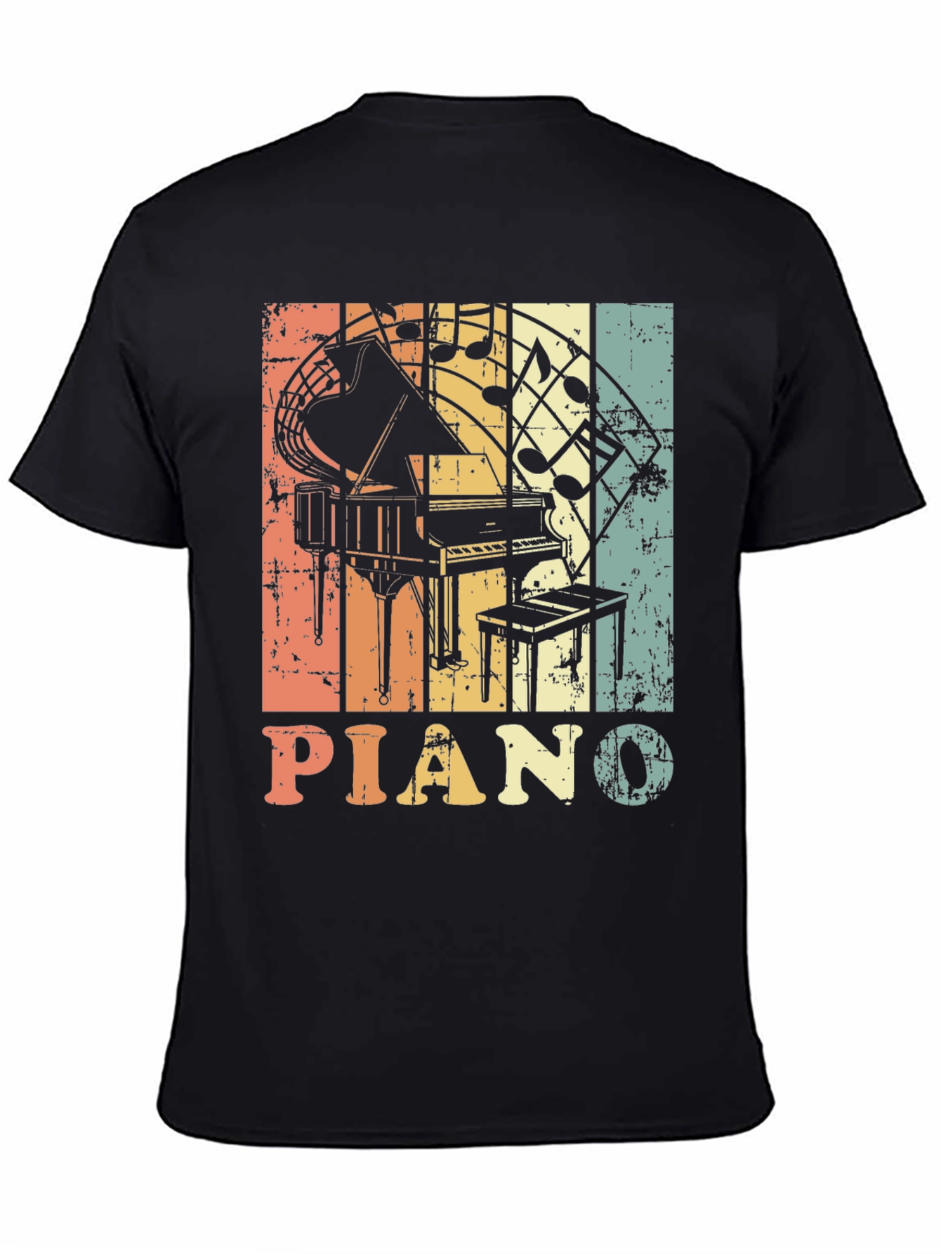 Retro Piano Music Notes Graphic T-Shirt