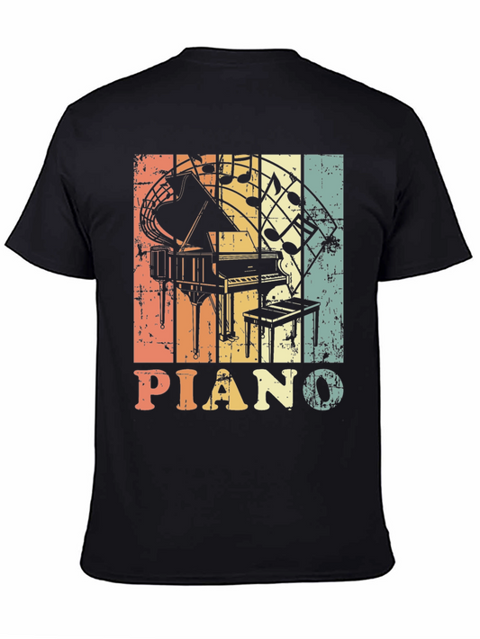 Retro Piano Music Notes Graphic T-Shirt