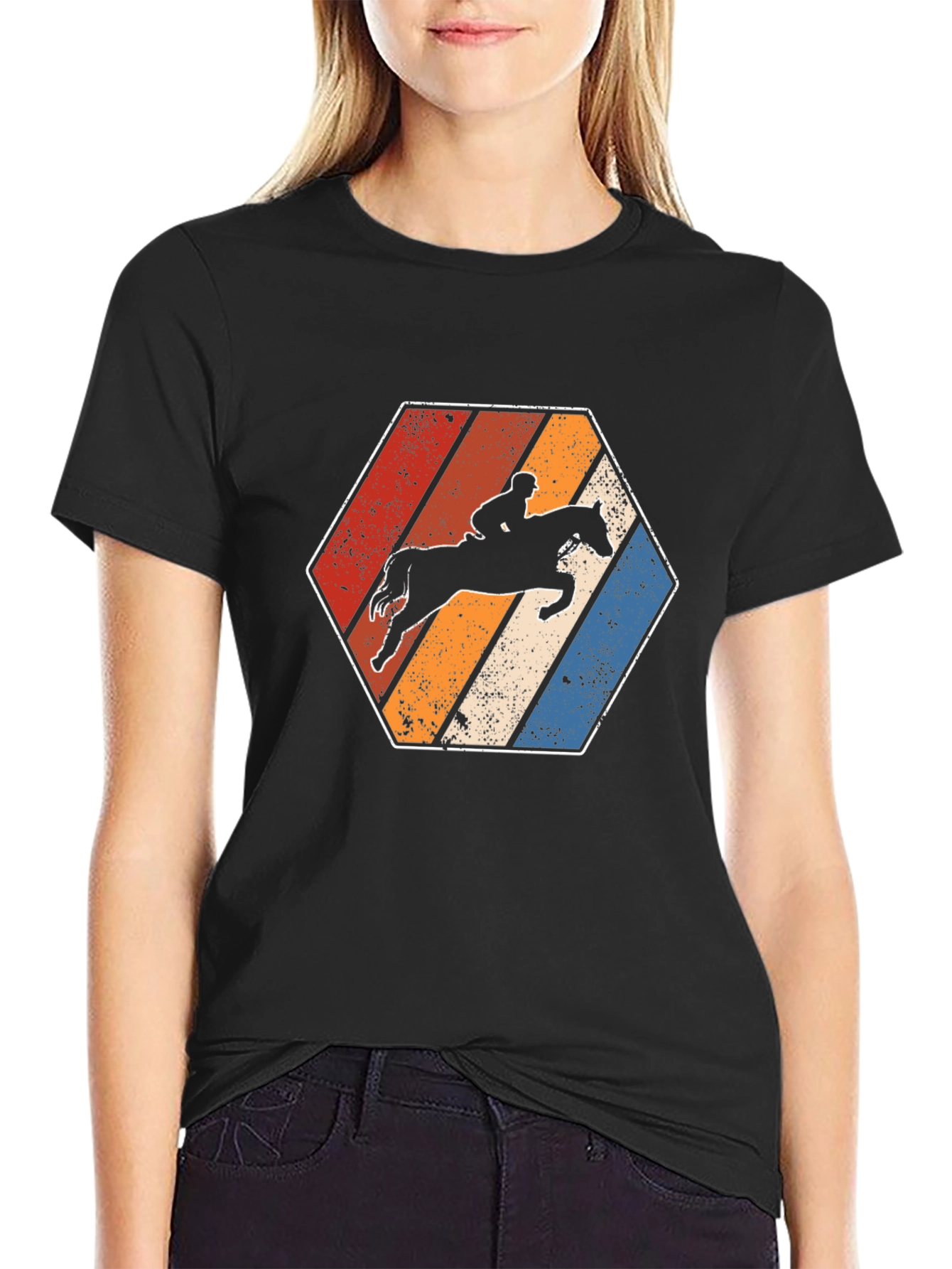 Retro Horse Riding Hexagon T-Shirt