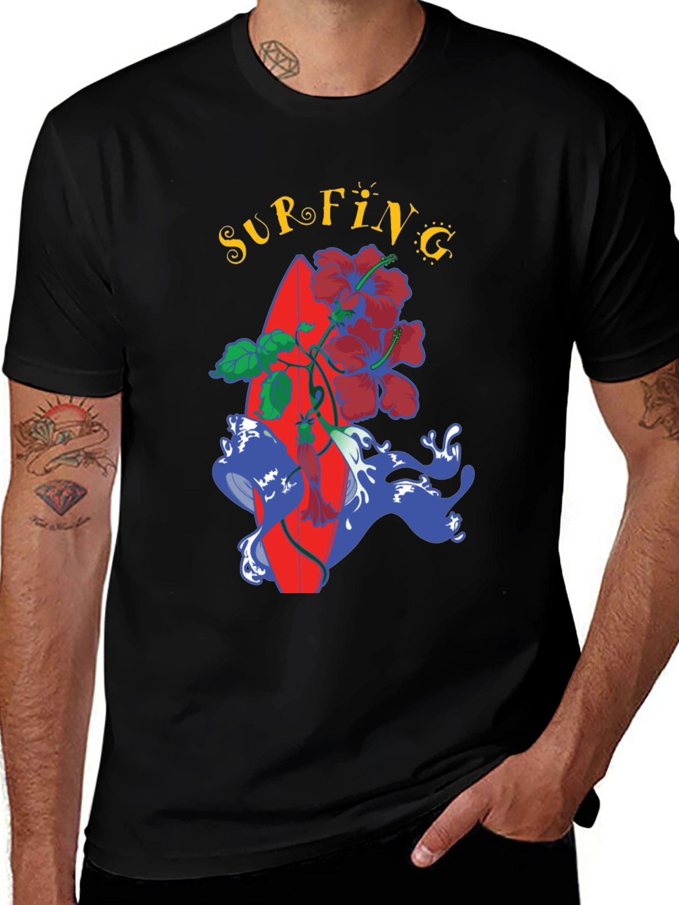 Surfing Vibes Tee - Tropical Surfboard Design
