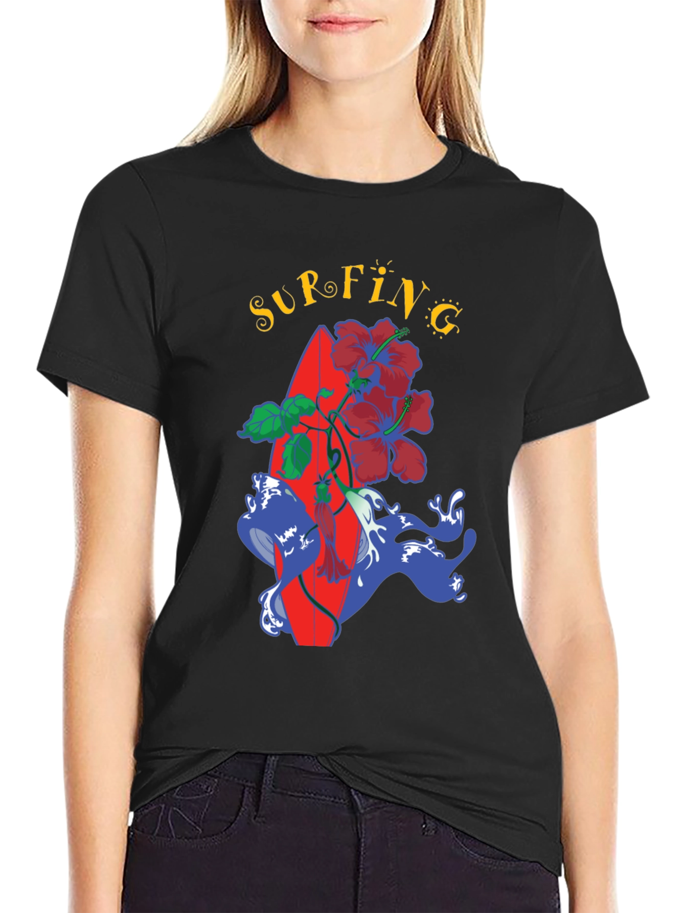 Surfing Vibes Tee - Tropical Surfboard Design