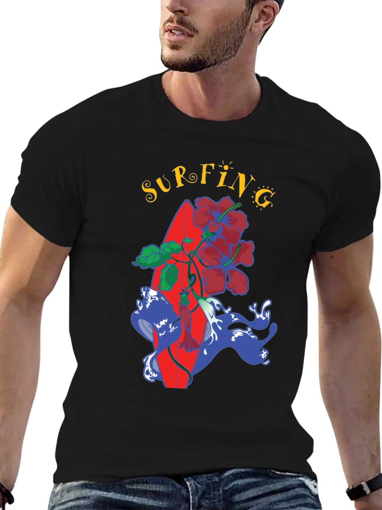 Surfing Vibes Tee - Tropical Surfboard Design