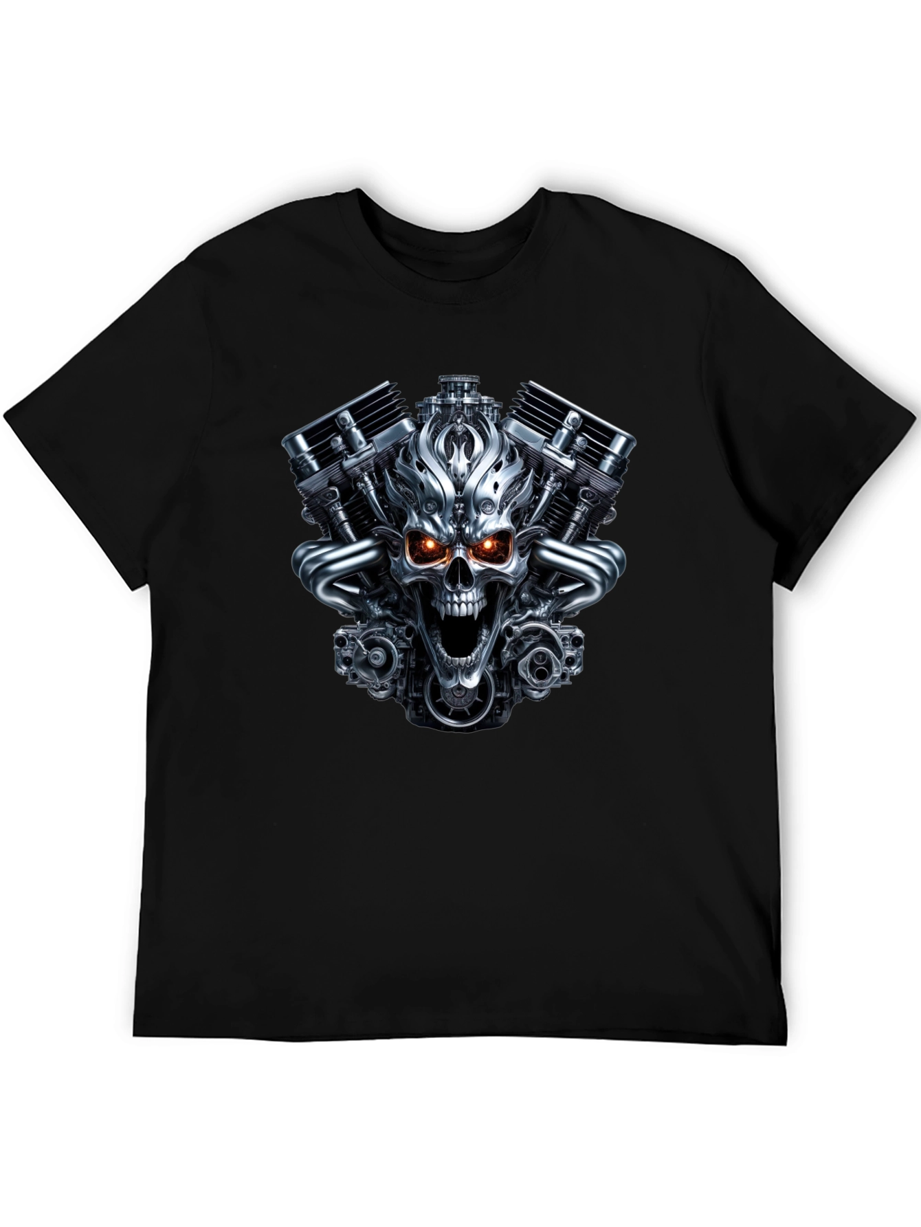 Skull Engine Graphic T-Shirt - Bold Biker Style