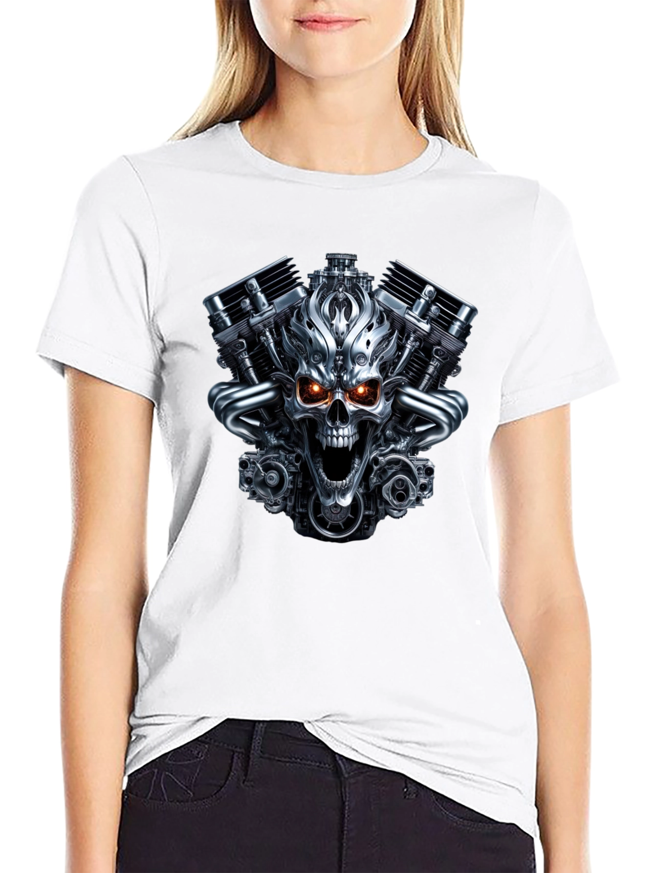 Skull Engine Graphic T-Shirt - Bold Biker Style
