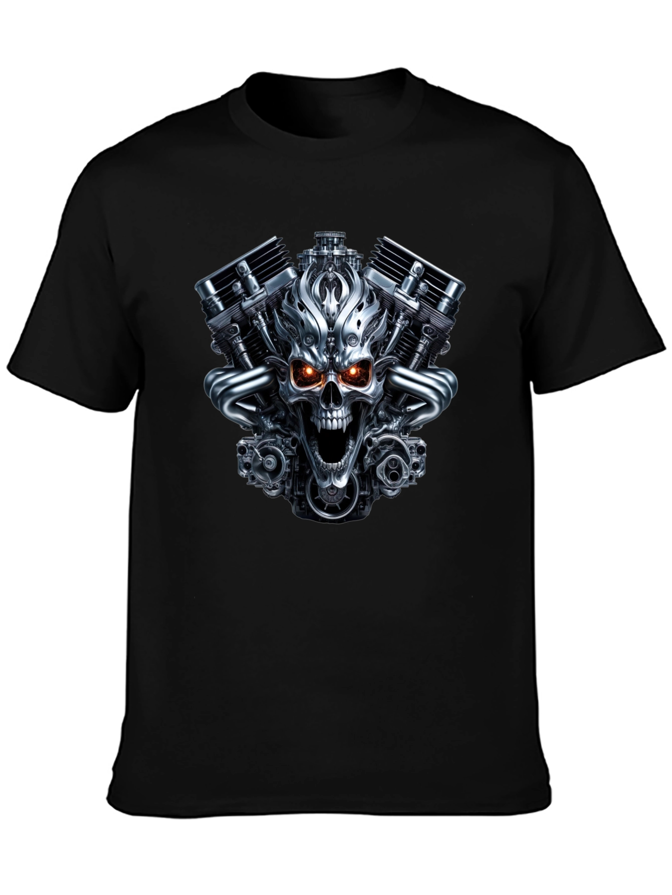 Skull Engine Graphic T-Shirt - Bold Biker Style