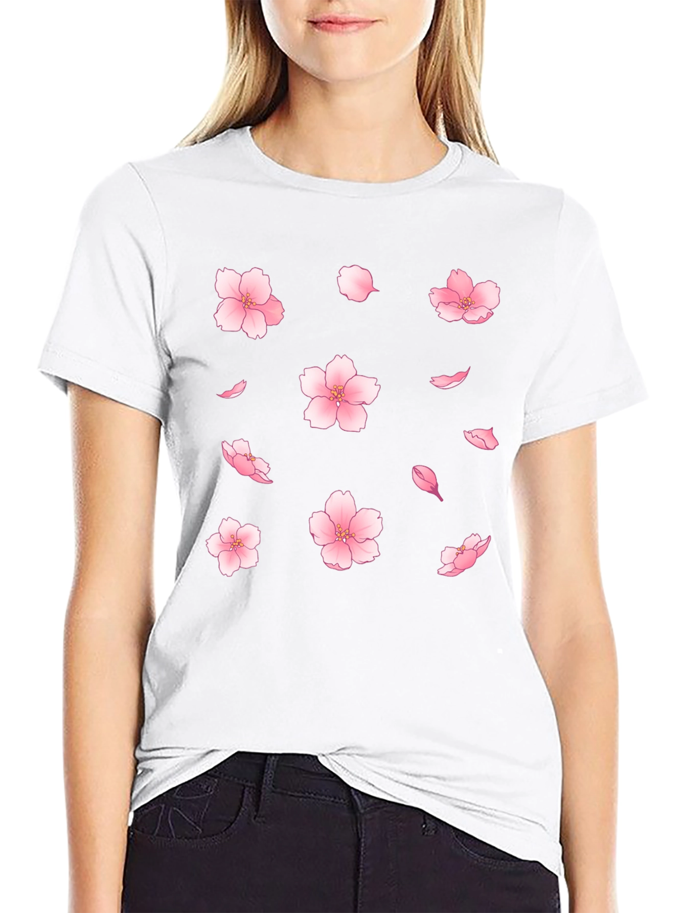 Sakura Blossom Print Black T-Shirt