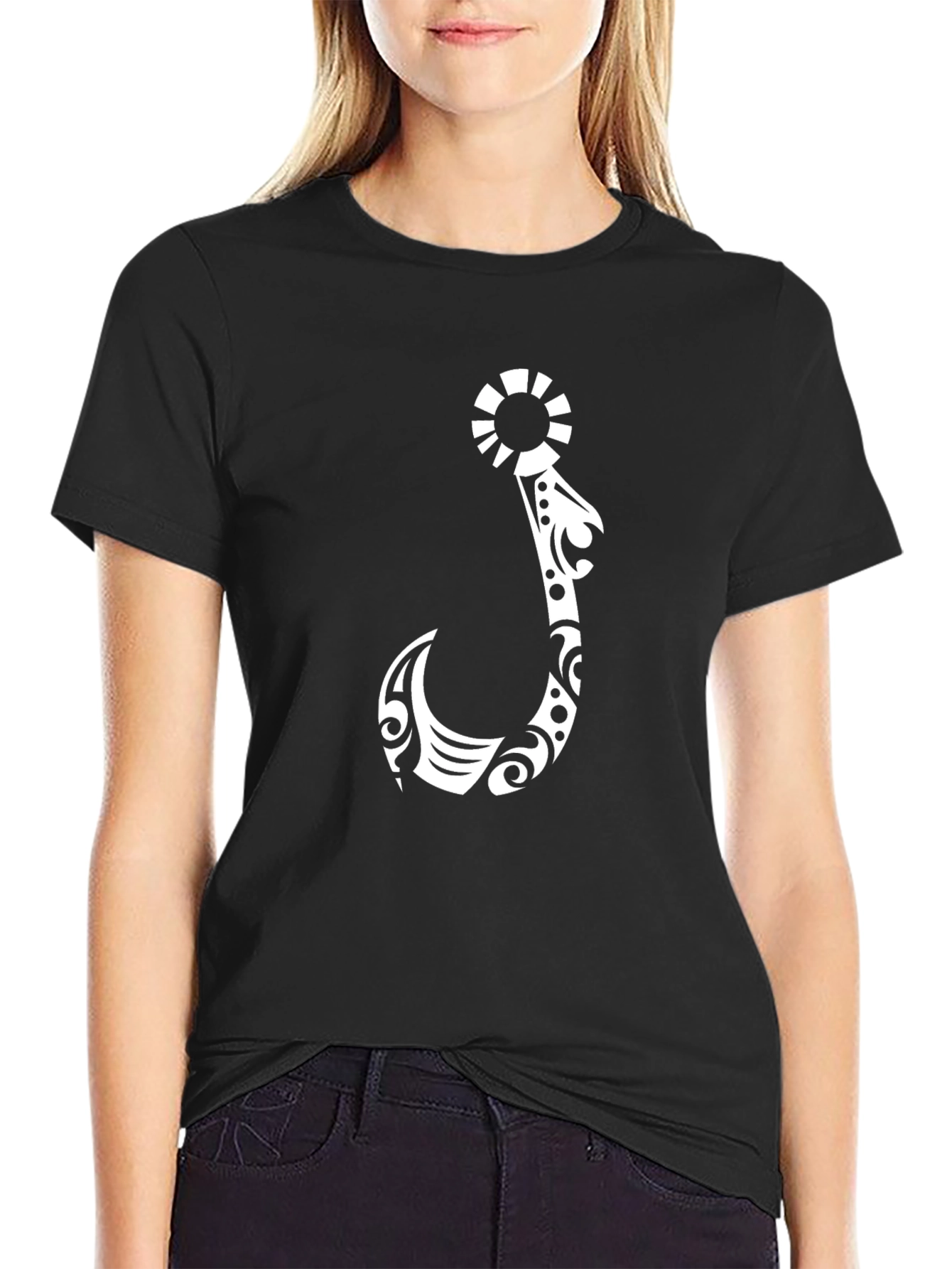 Tribal Hook Graphic T-Shirt - Black