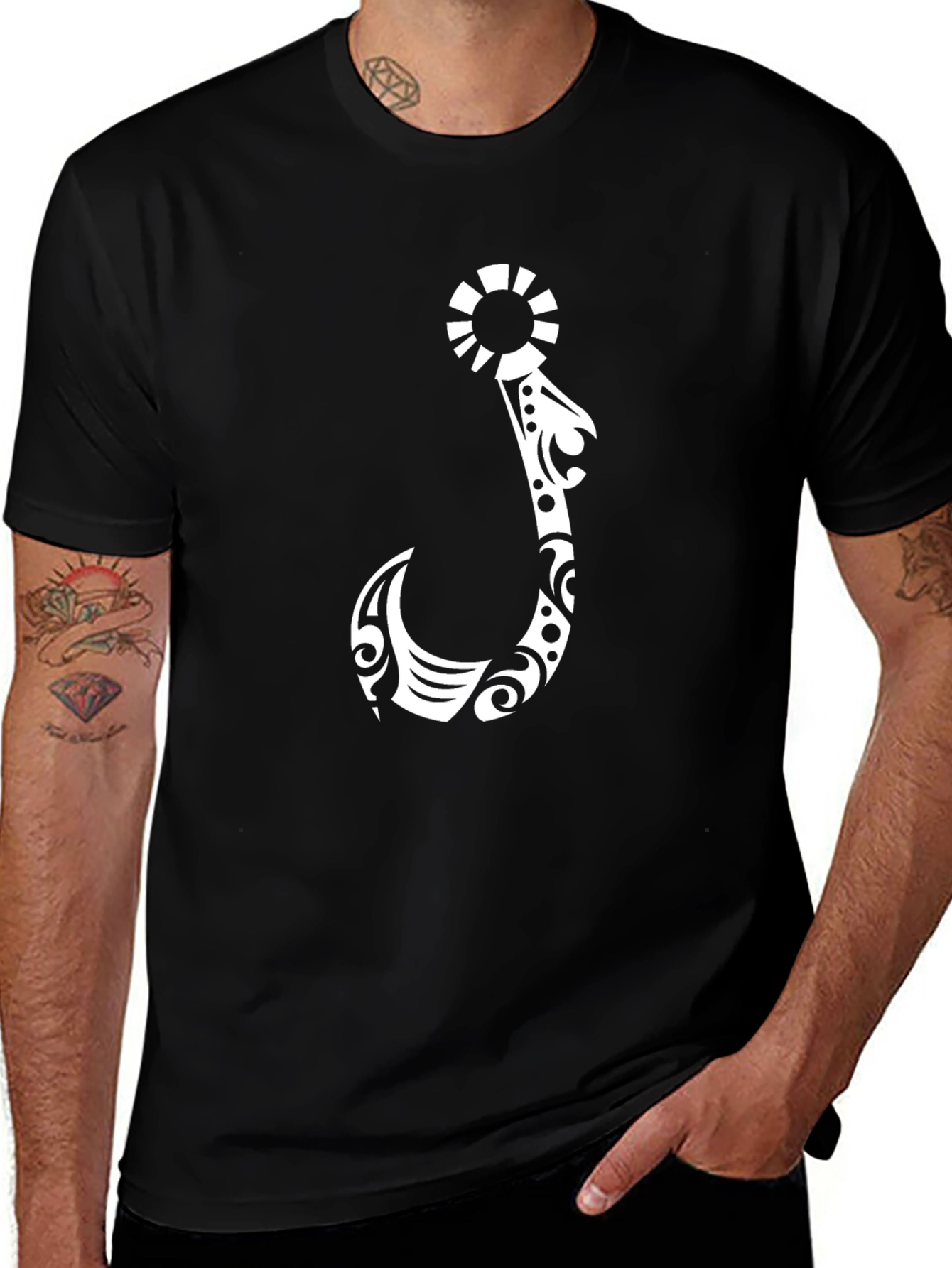 Tribal Hook Graphic T-Shirt - Black