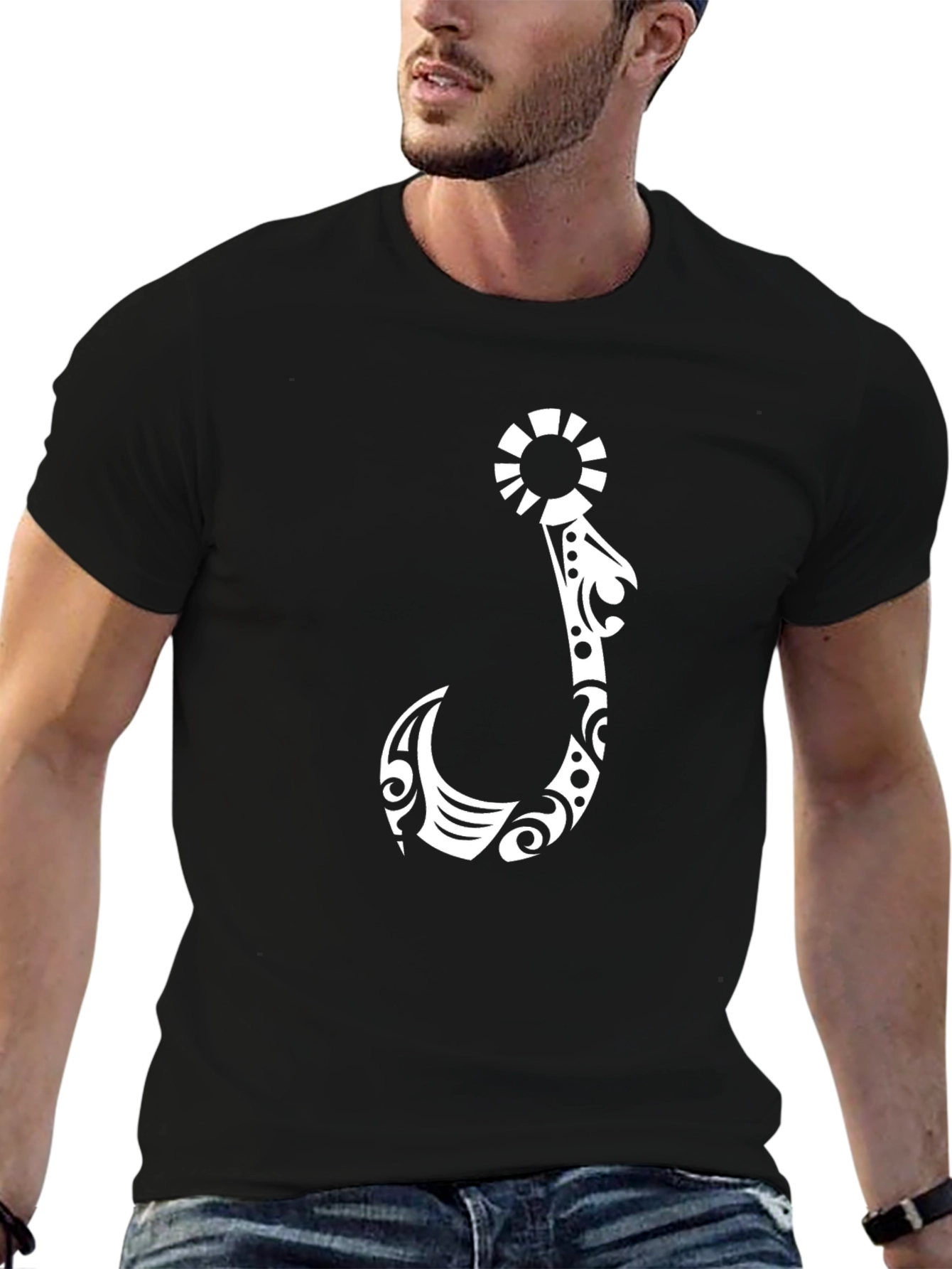 Tribal Hook Graphic T-Shirt - Black