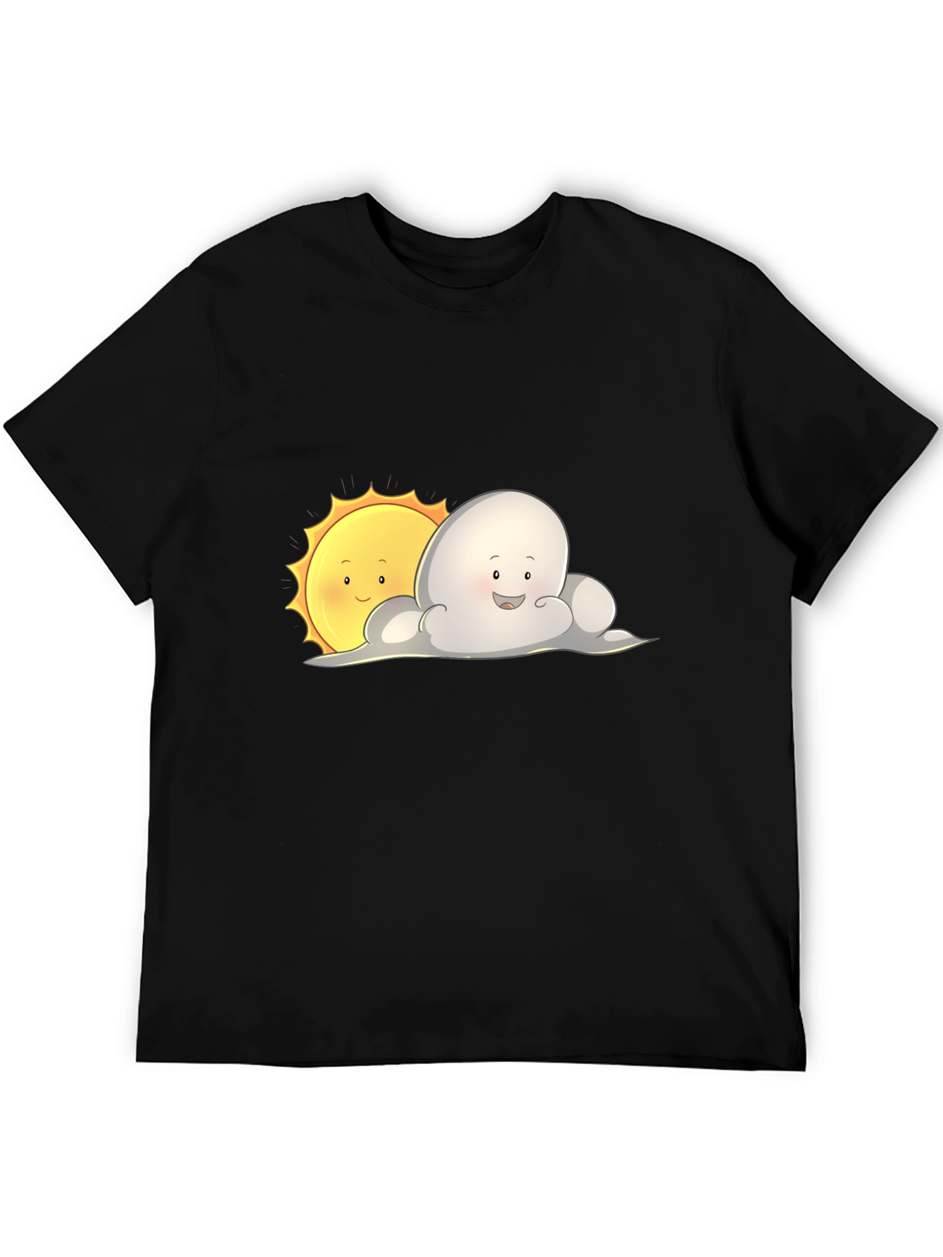 Cute Sun & Cloud Graphic Black T-Shirt
