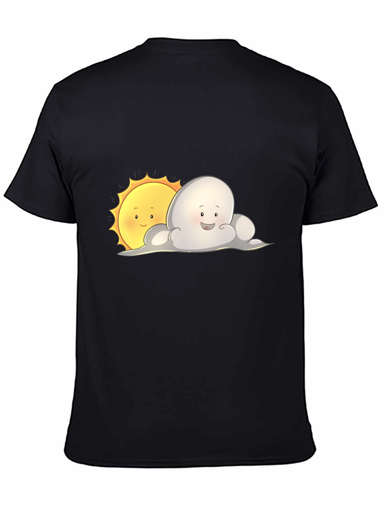 Cute Sun & Cloud Graphic Black T-Shirt