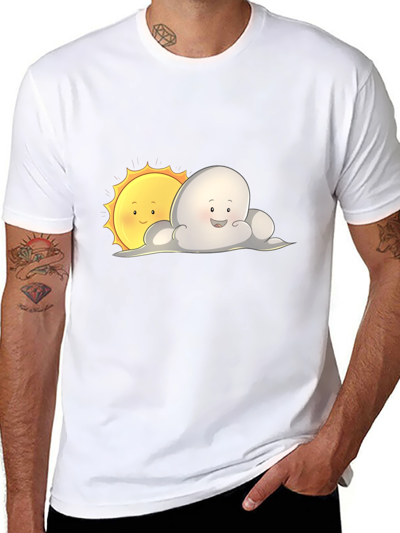 Cute Sun & Cloud Graphic Black T-Shirt