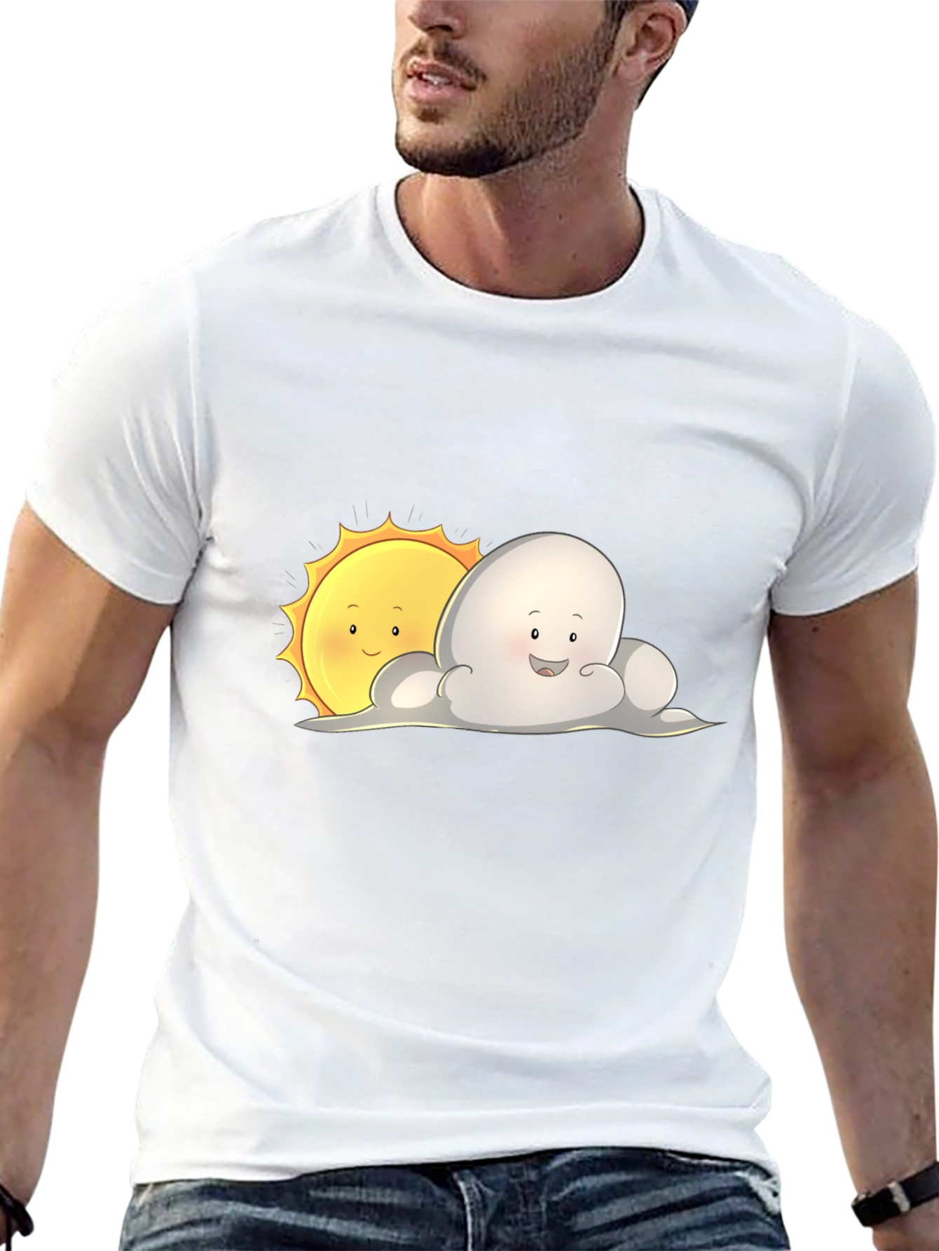 Cute Sun & Cloud Graphic Black T-Shirt