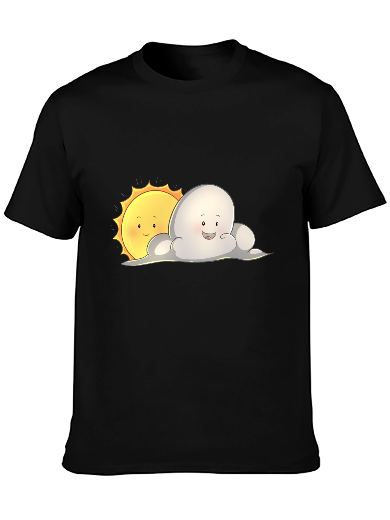 Cute Sun & Cloud Graphic Black T-Shirt