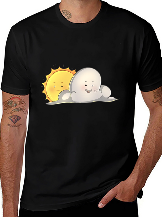 Cute Sun & Cloud Graphic Black T-Shirt