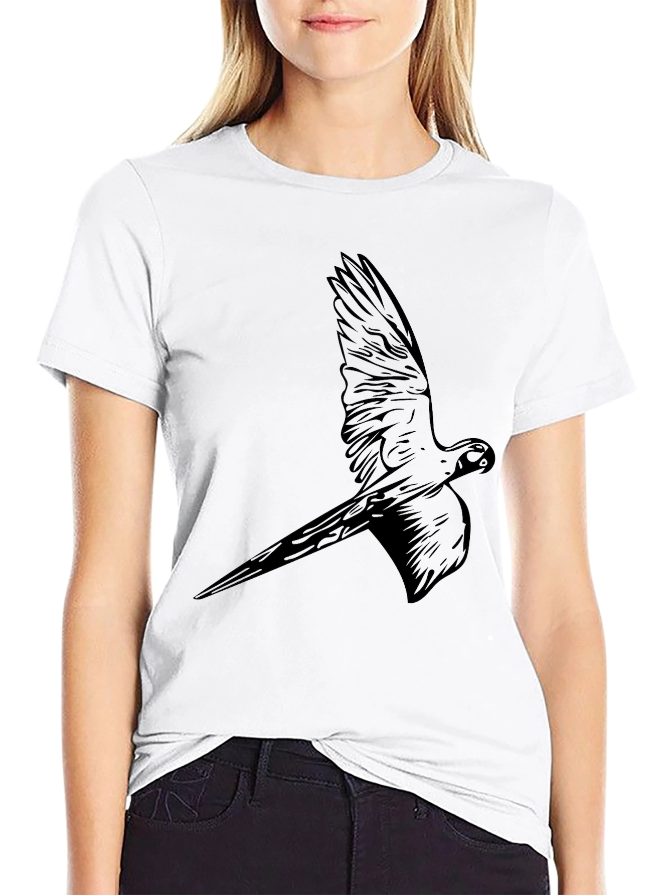 Black Parrot Graphic Tee - Stylish Bird Design
