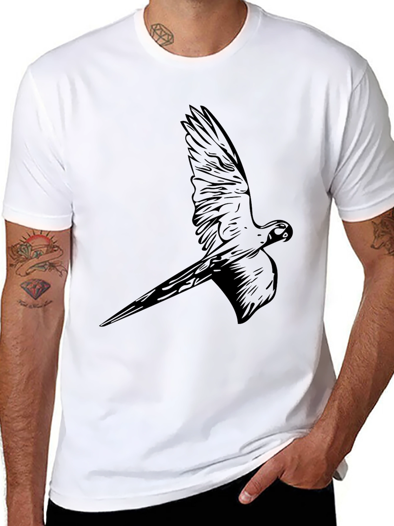 Black Parrot Graphic Tee - Stylish Bird Design