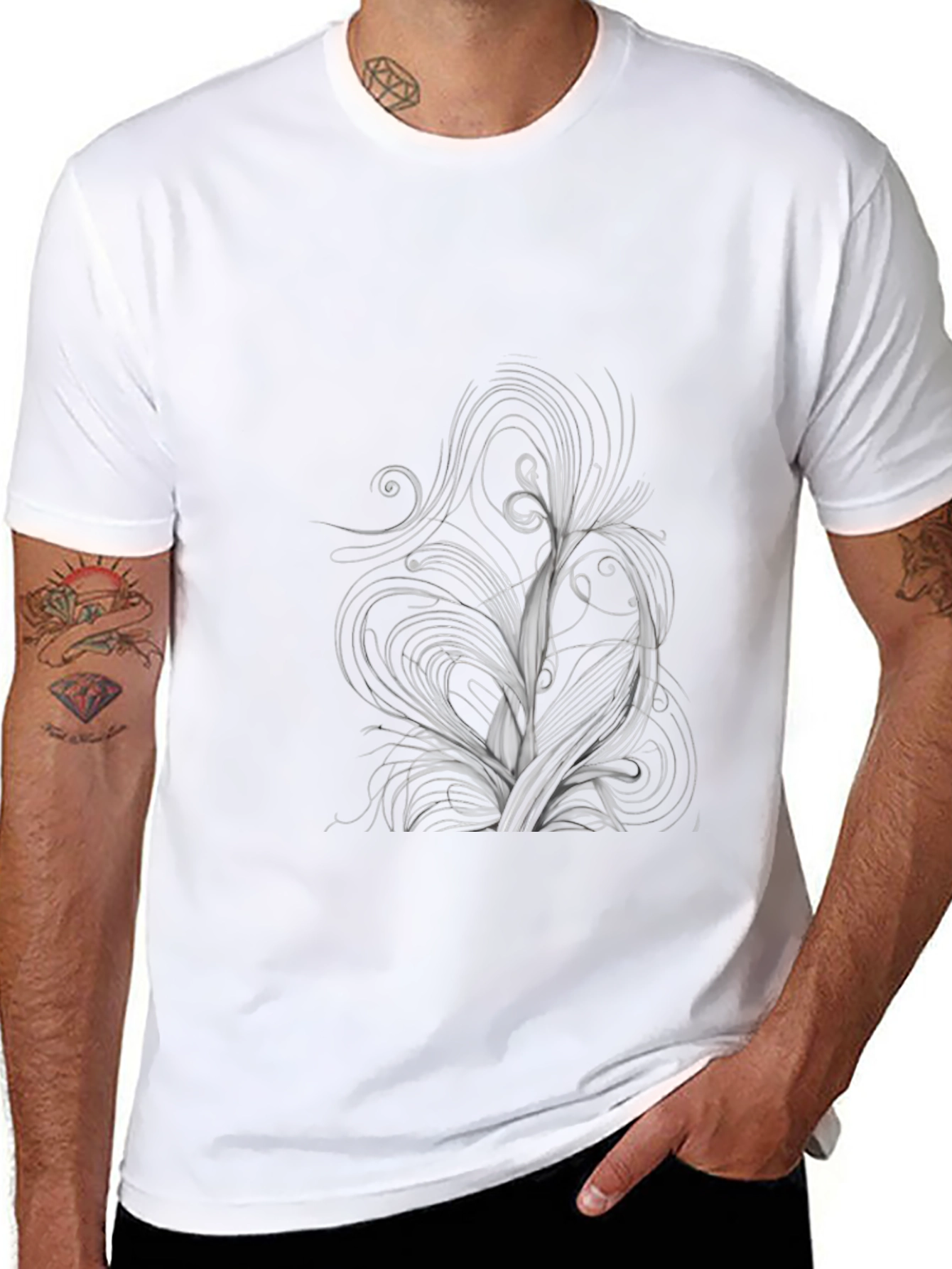 Abstract Swirl Design Black T-Shirt