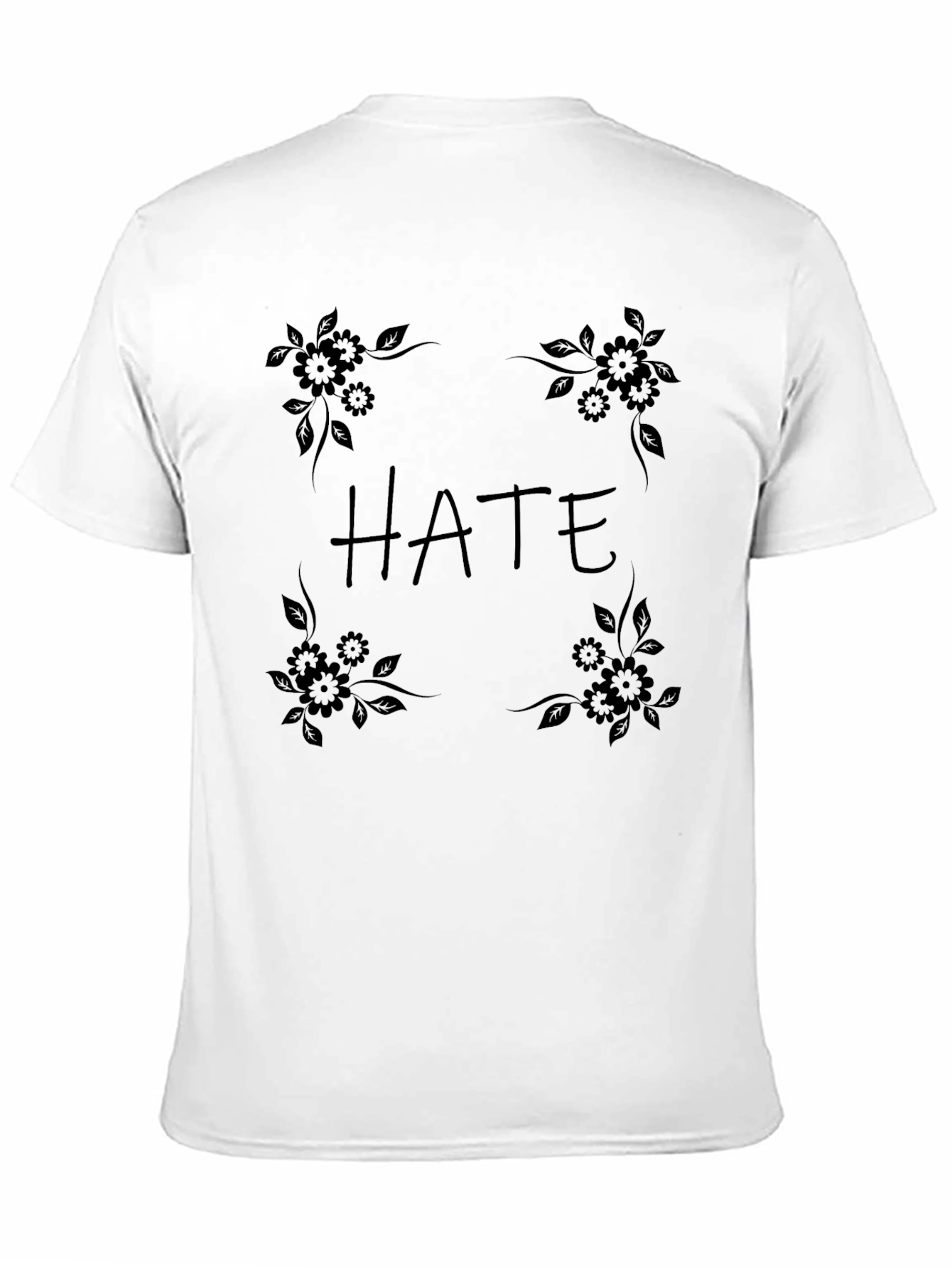 HATE Graphic Tee - Black Floral Design