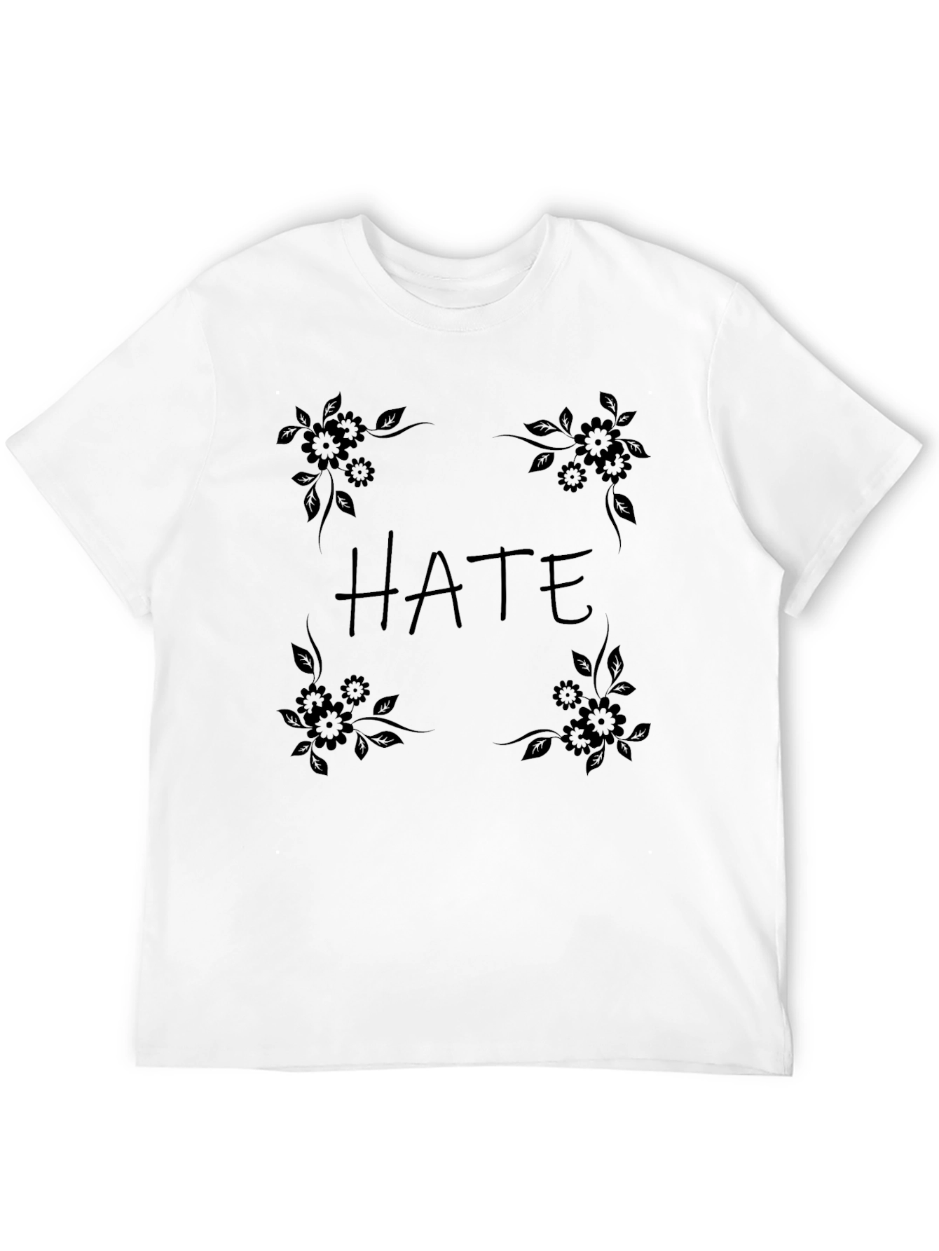 HATE Graphic Tee - Black Floral Design